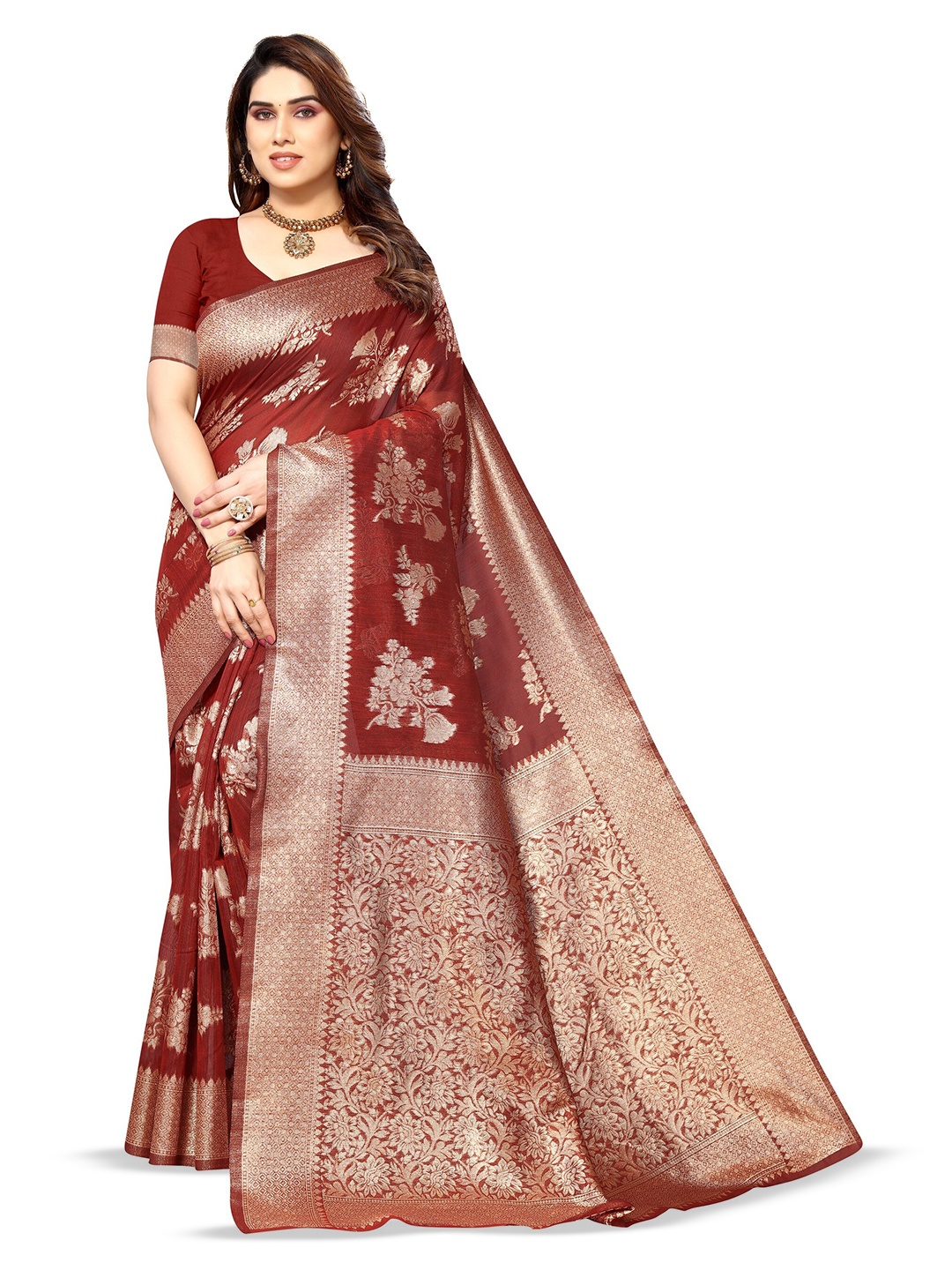 

Varanga Ethnic Motifs Woven Design Zari Organza Banarasi Saree, Maroon