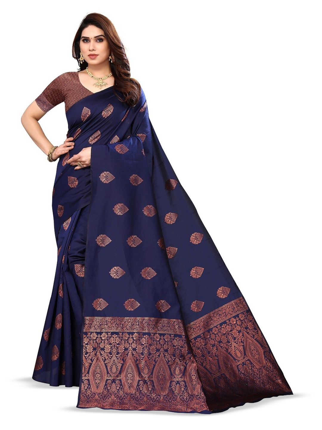 

Varanga Ethnic Motif Woven Design Zari Banarasi Saree, Navy blue