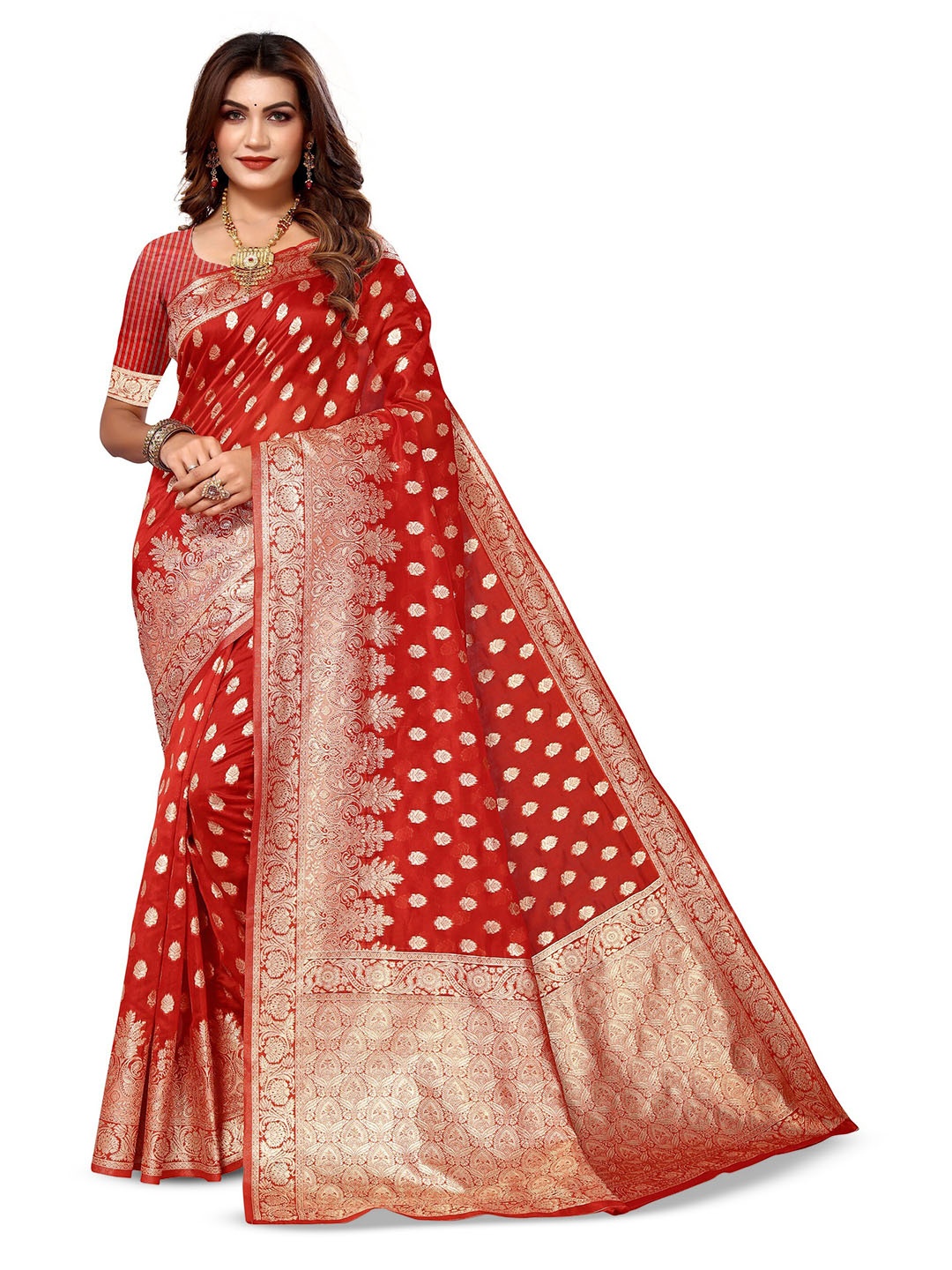 

Varanga Woven Design Zari Organza Banarasi Saree, Red