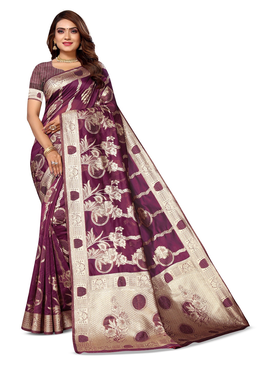 

Varanga Woven Design Zari Organza Banarasi Saree, Violet