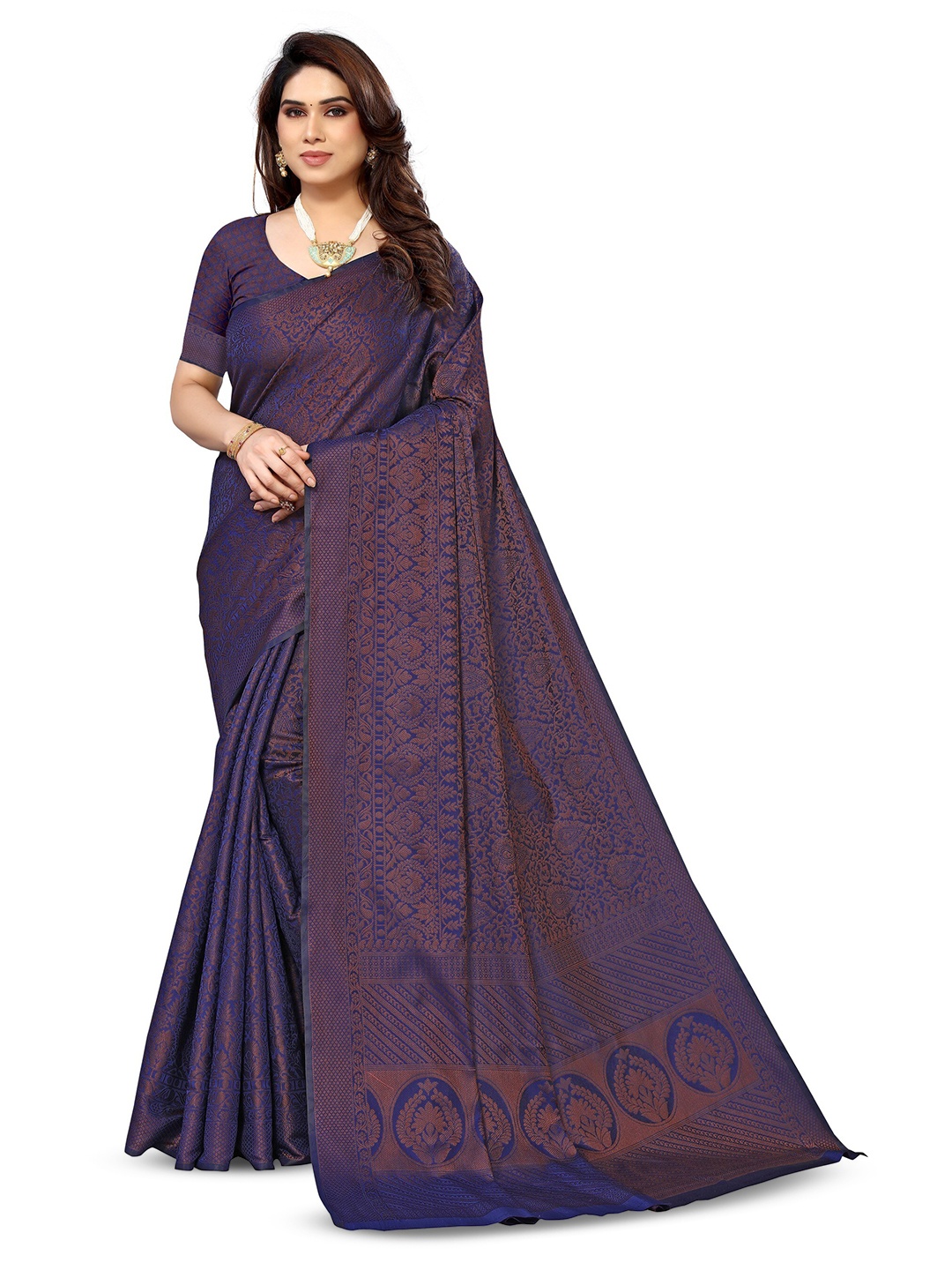 

Varanga Ethnic Motifs Woven Design Zari Jacquard Banarasi Saree, Blue