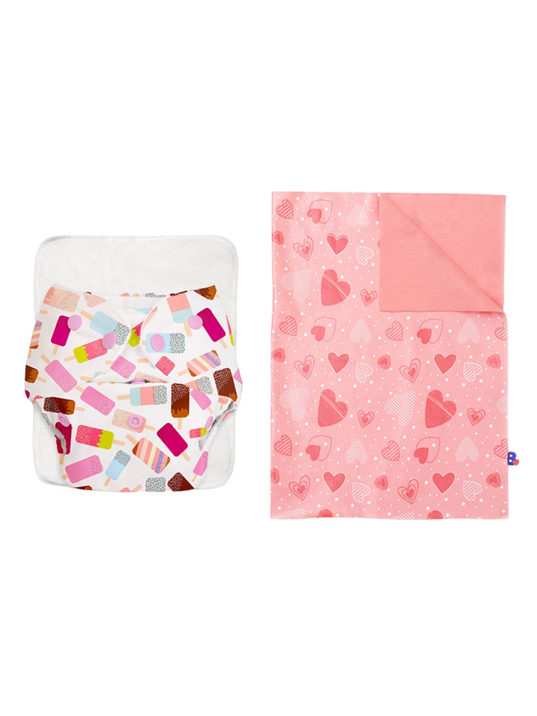 

SuperBottoms Printed Cotton Fleece Reusable Medium Basic Cloth Diaper & Quick Dry Mat, Pink