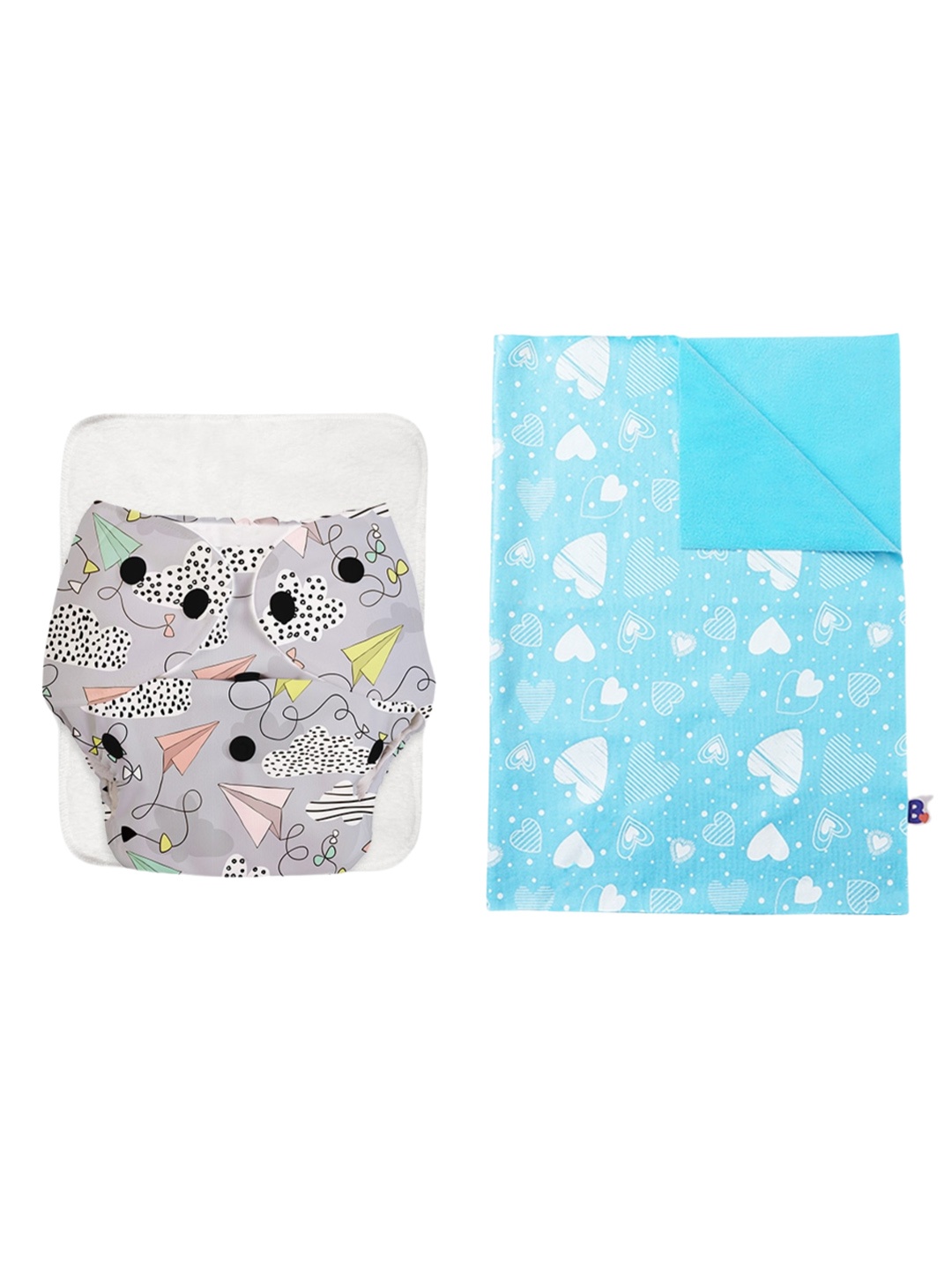 

SuperBottoms Printed Cotton Fleece Reusable Medium Basic Cloth Diaper & Quick Dry Mat, Blue