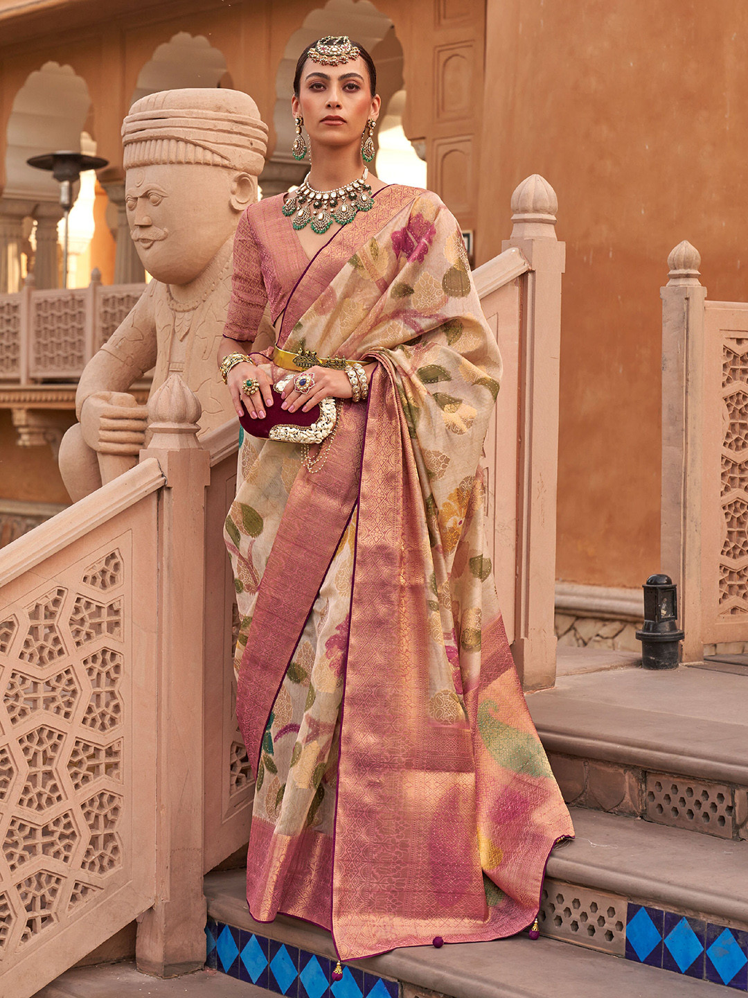 

Mitera Woven Design Zari Saree, Beige