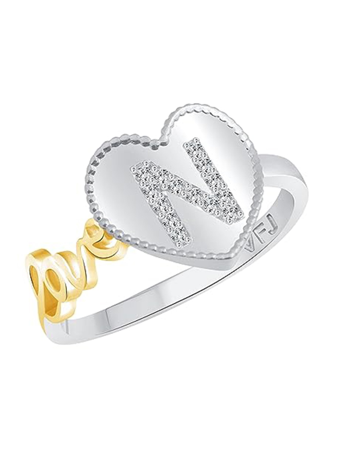 

Vighnaharta Rhodium-Plated Love N Alphabet CZ Studded Ring, Silver