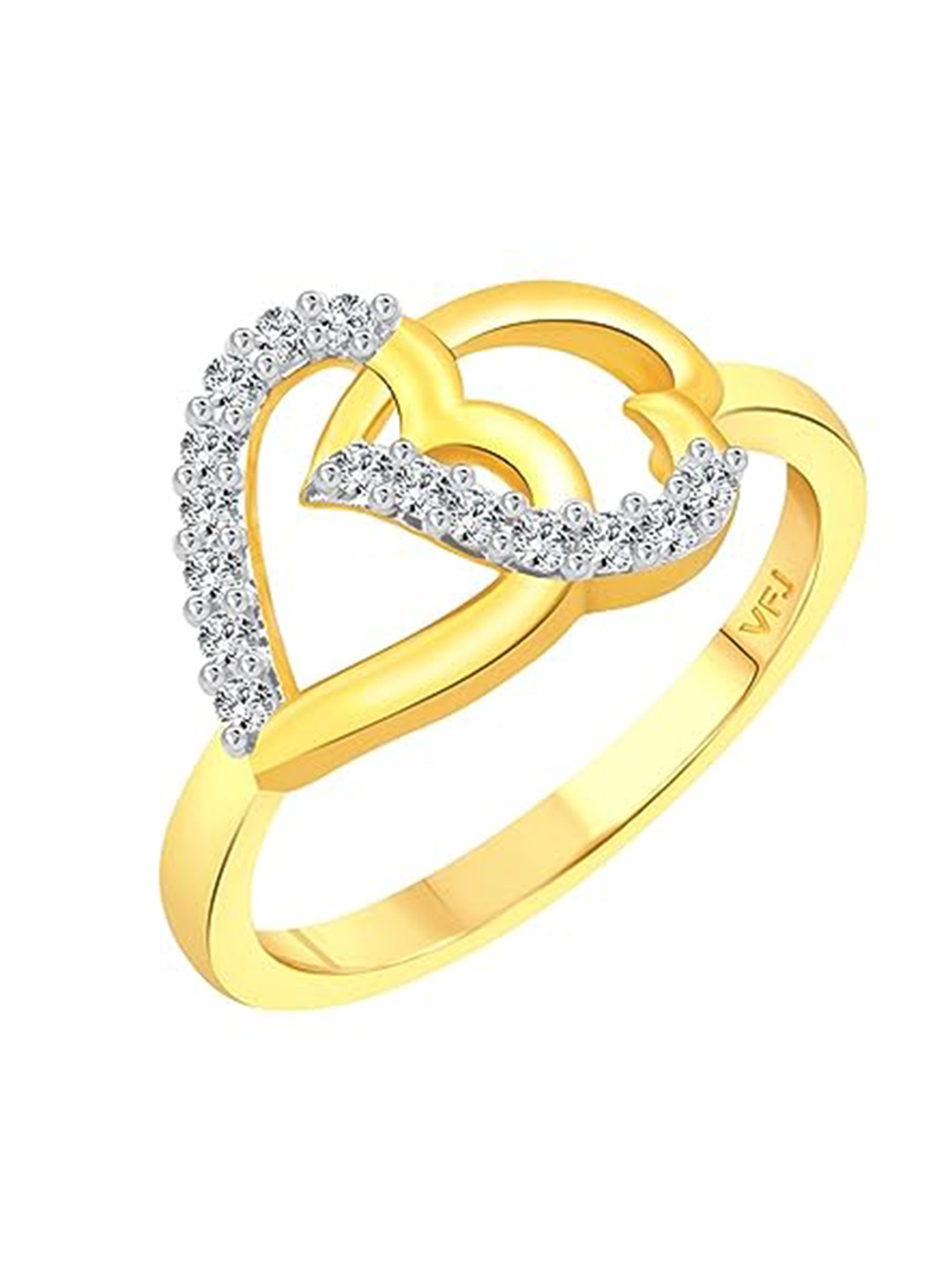 

Vighnaharta Gold-Plated CZ-Studded Interlocking Hearts Finger Ring