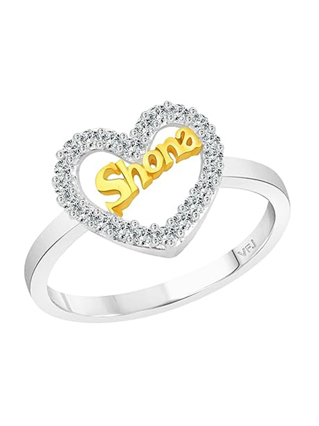 

Vighnaharta Rhodium-Plated Cubic Zirconia Studded Heart Shape Ring, Silver