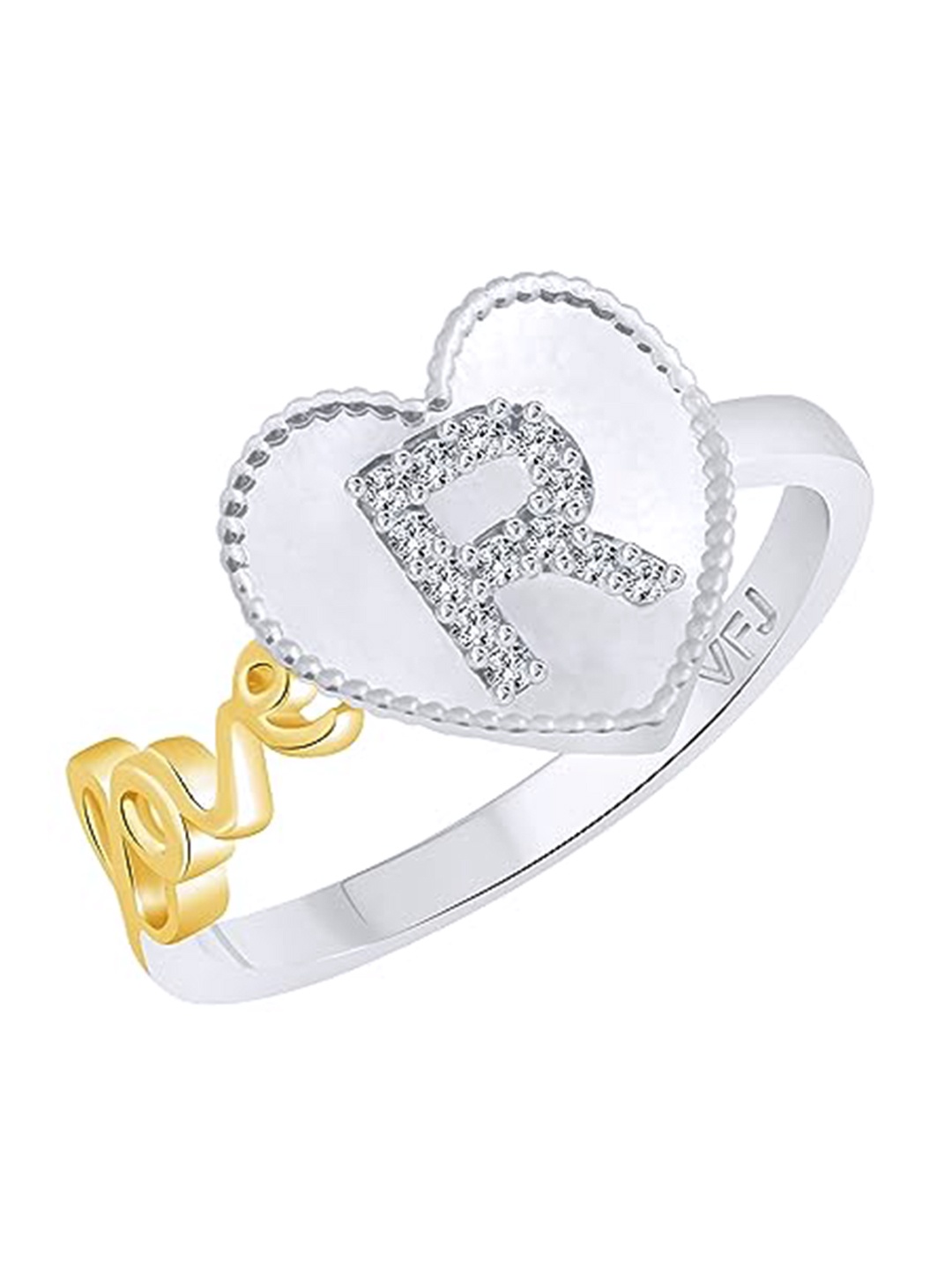 

Vighnaharta Rhodium-Plated CZ Stone Studded Love R Alphabet in Heart Ring, Silver