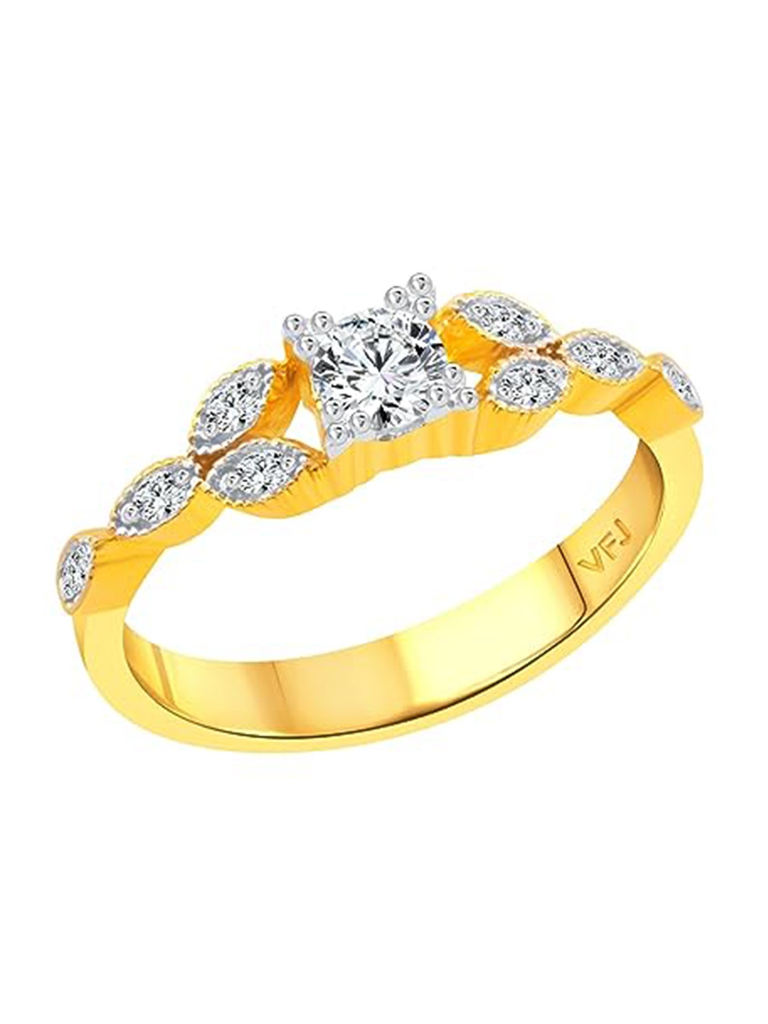 

Vighnaharta Gold-Plated Cubic Zirconia Studded Solitaire Finger Ring