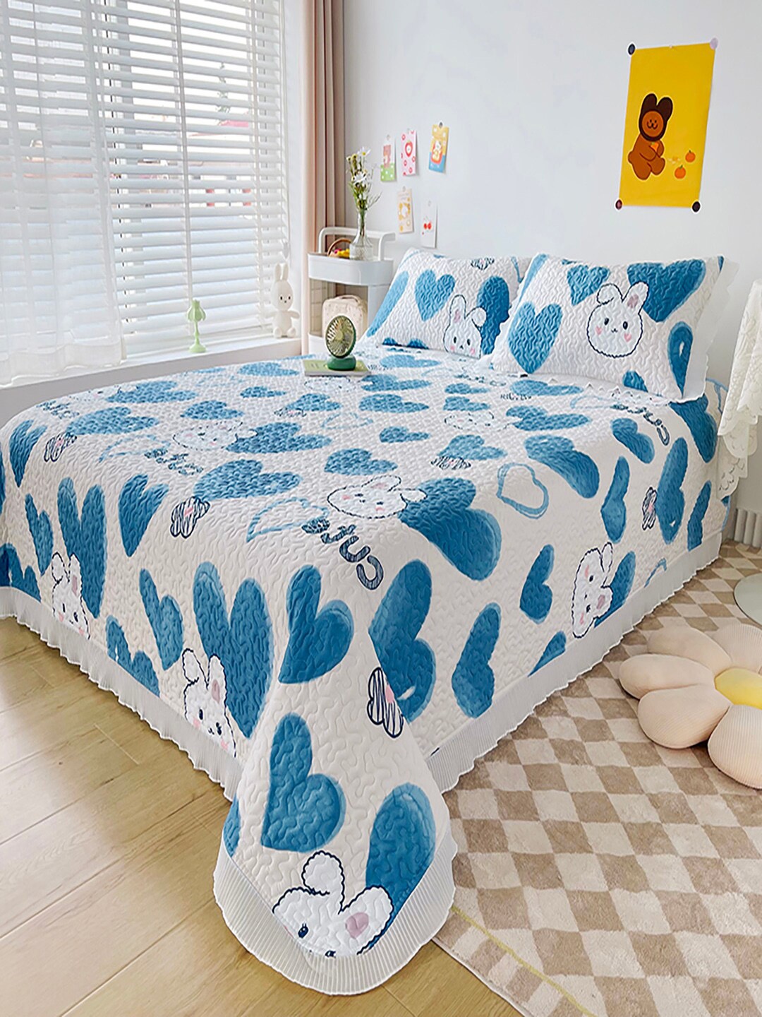

JC HOME Blue White Printed 162 TC Bed Covers With 2 Pillow Covers