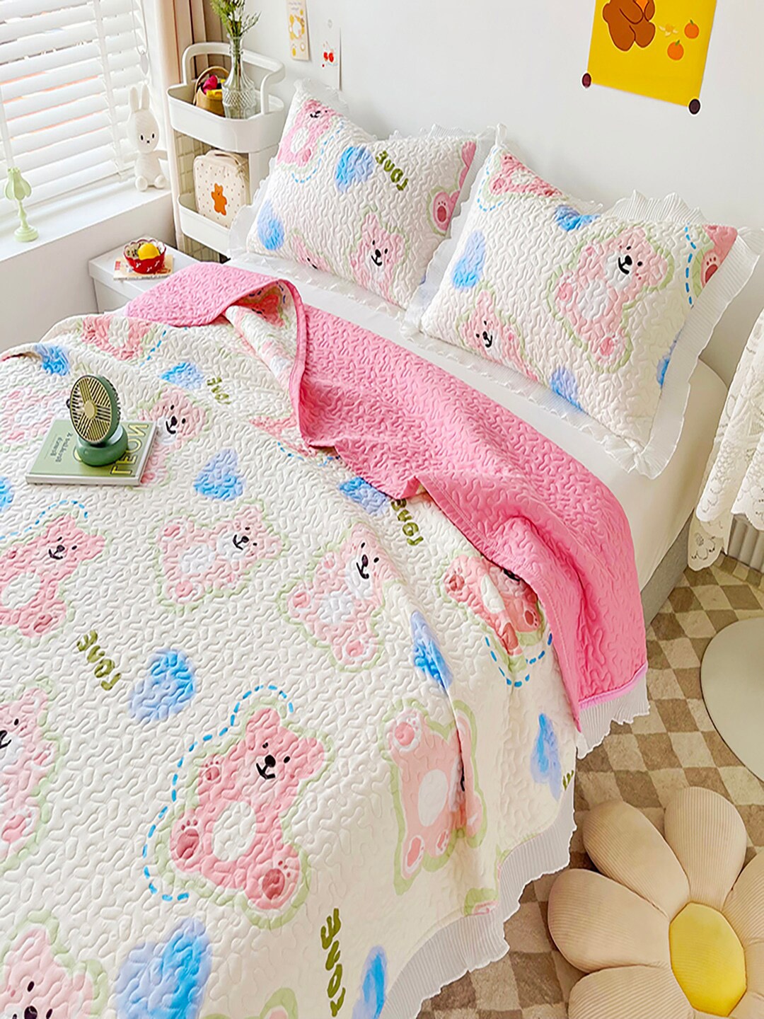 

JC Collection White & Blue Printed 162 TC Double Queen Bed Cover With 2 Pillow Covers