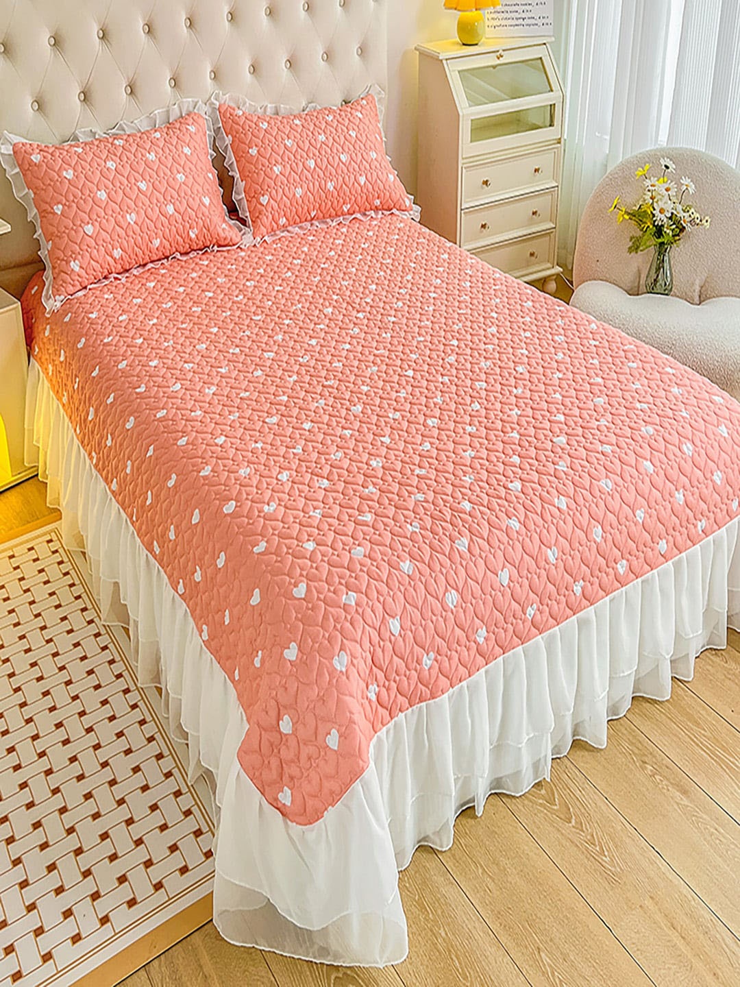 

JC Collection Peach Coloured Geometric 162TC Double Superking Bed Cover & 2 Pillow Cover