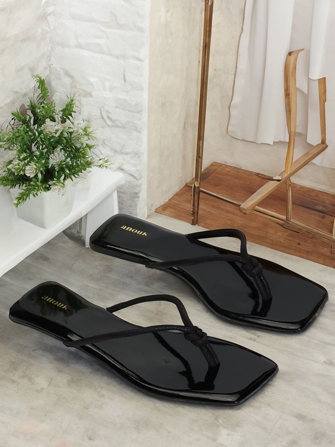 

Anouk Textured Open Toe Flats, Black