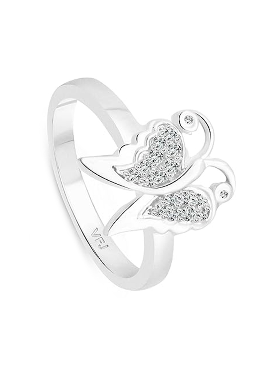 

Vighnaharta Rhodium Plated CZ Studded Finger Ring, Silver