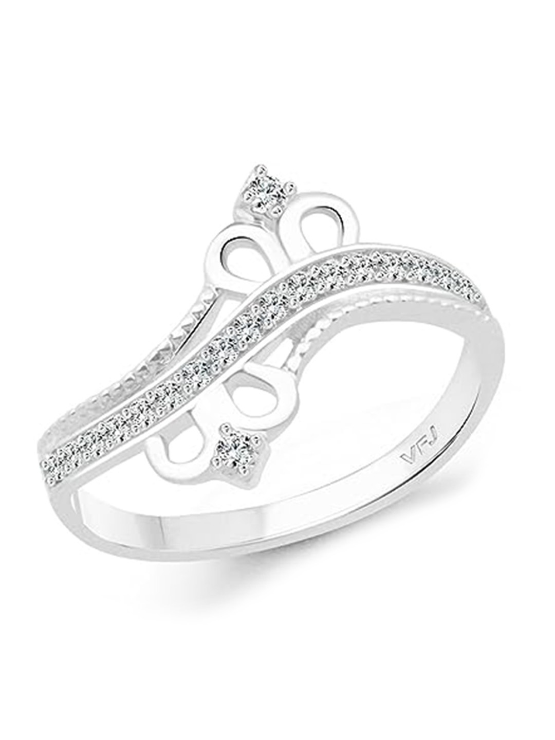 

Vighnaharta Rhodium-Plated Double Crown CZ Studded Ring, Silver