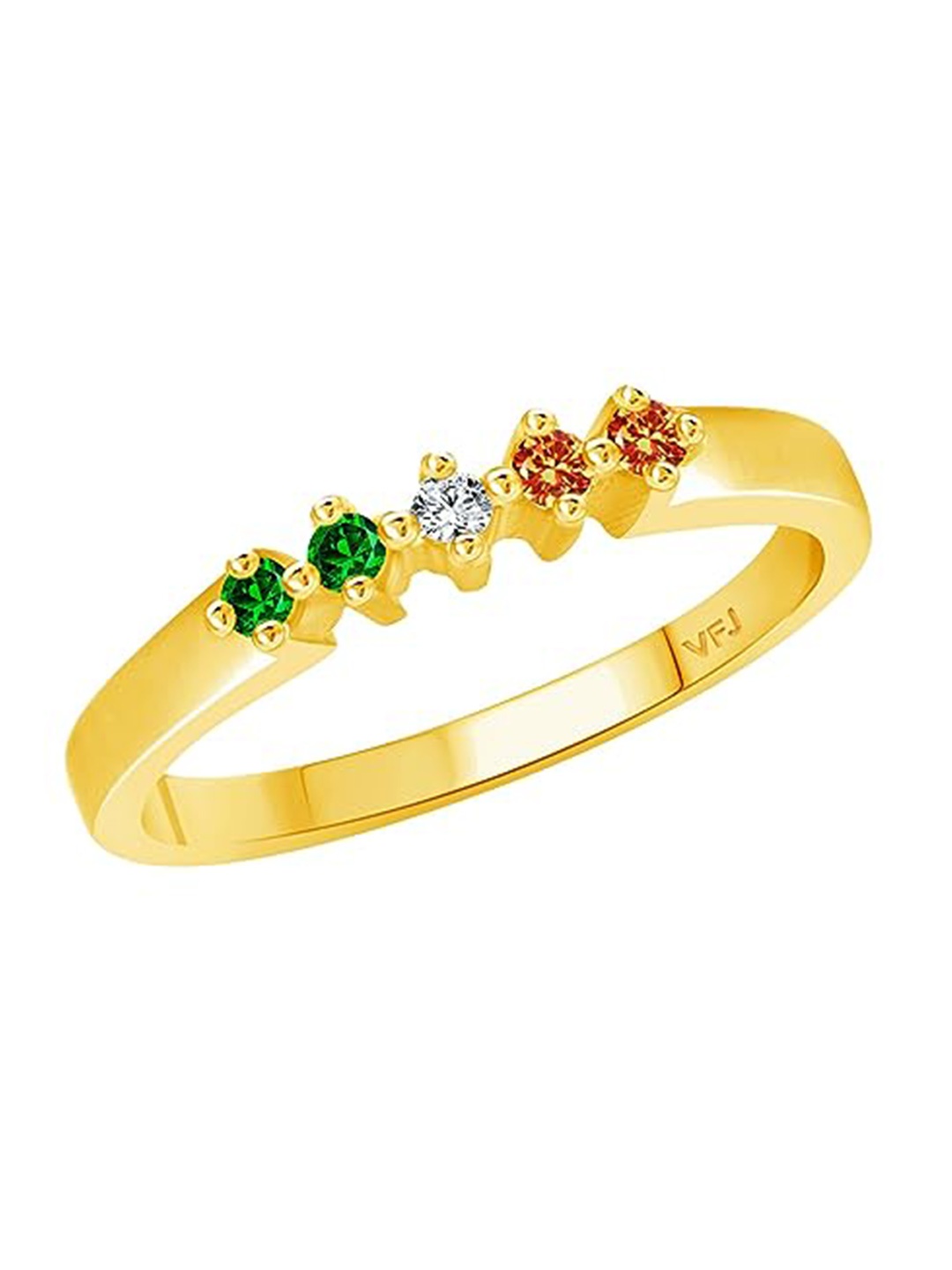 

Vighnaharta Gold-Plated Five Stone Indian Flag CZ Stone-Studded Ring