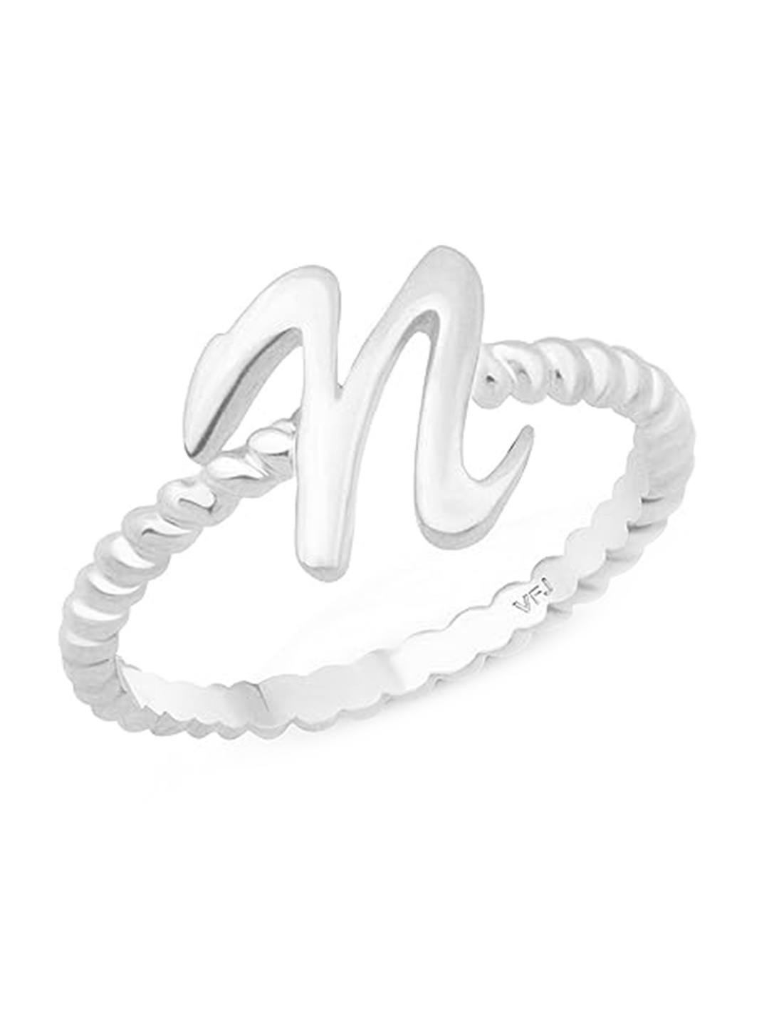 

Vighnaharta Rhodium-Plated Spiral Alphabet N Finger Ring, Silver