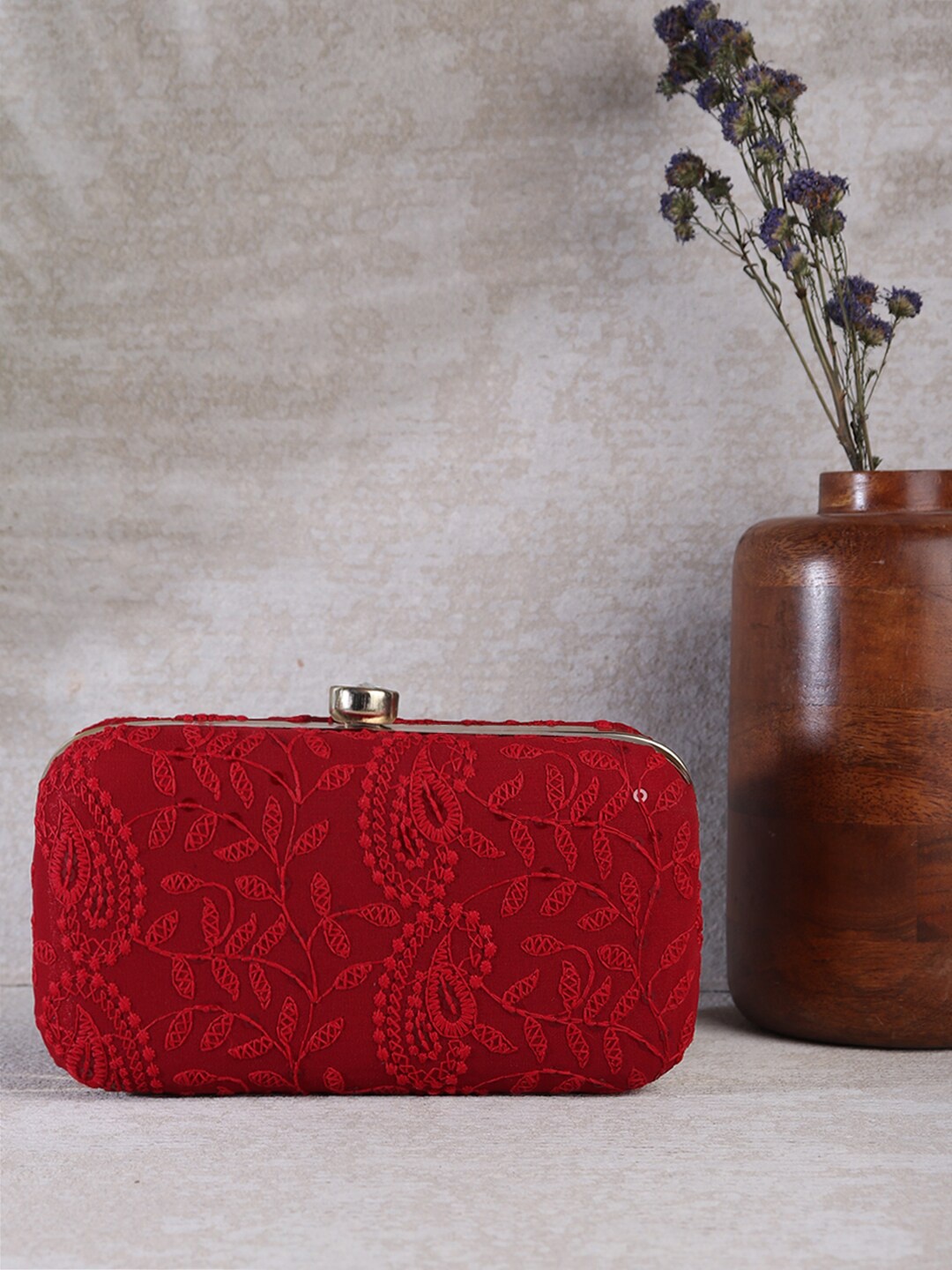 

LIKAA Orange Embroidered Box Clutch