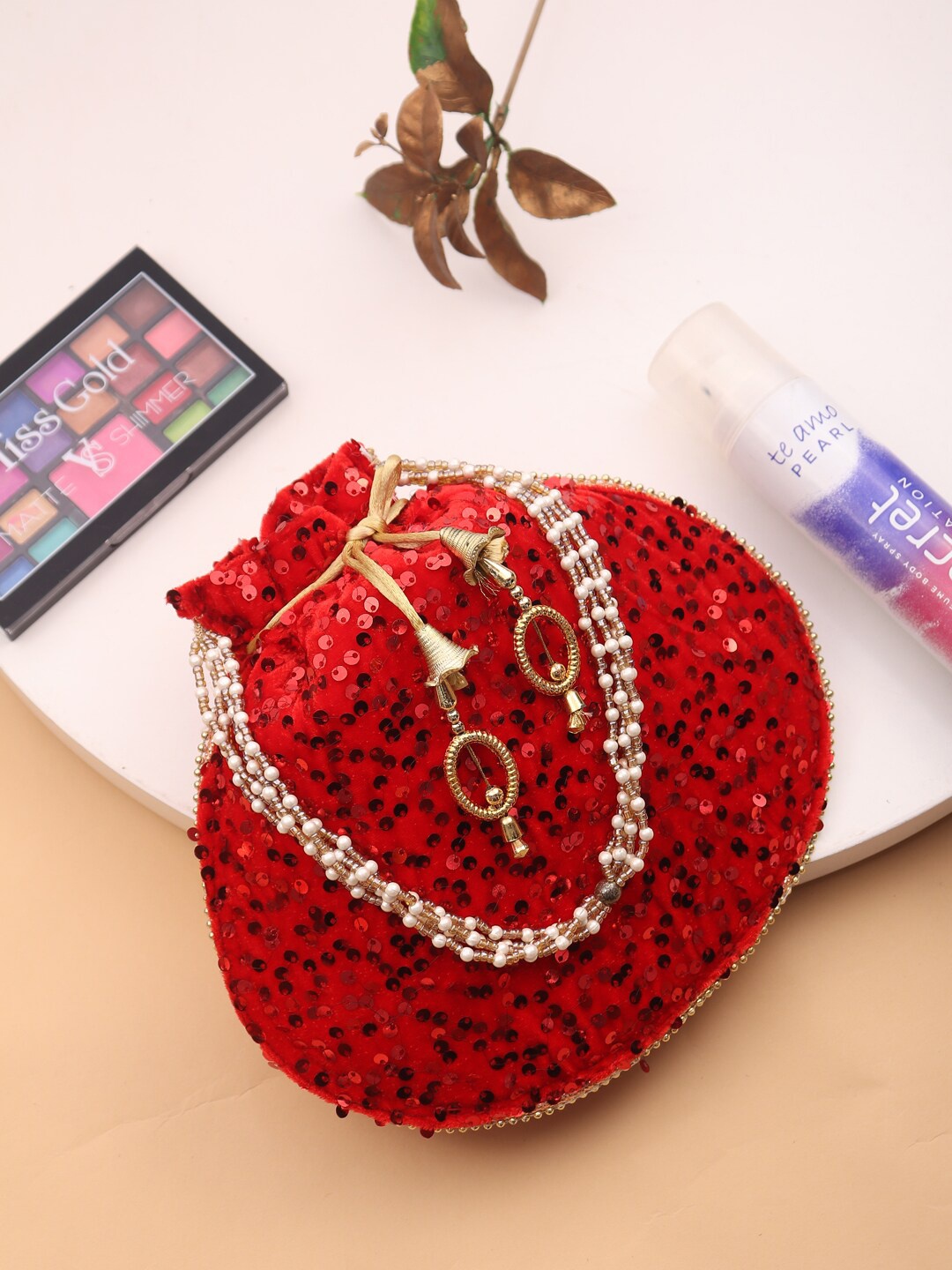 

LIKAA Red & Black Embroidered Potli Clutch