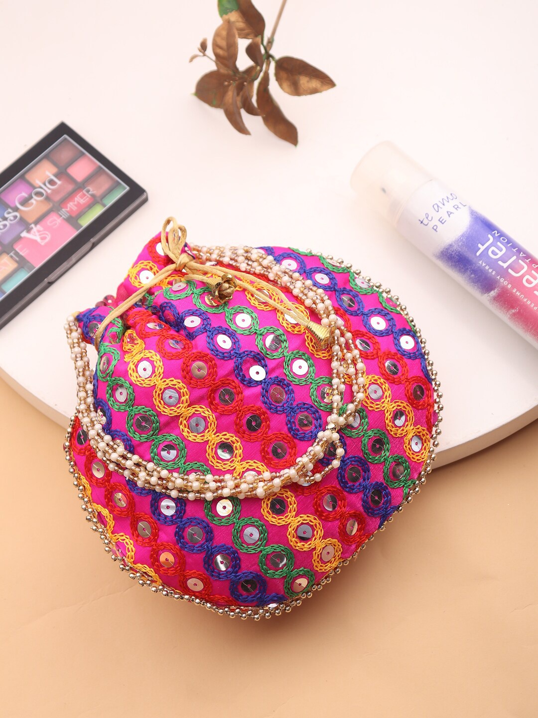 

LIKAA Blue & Red Embroidered Potli Clutch