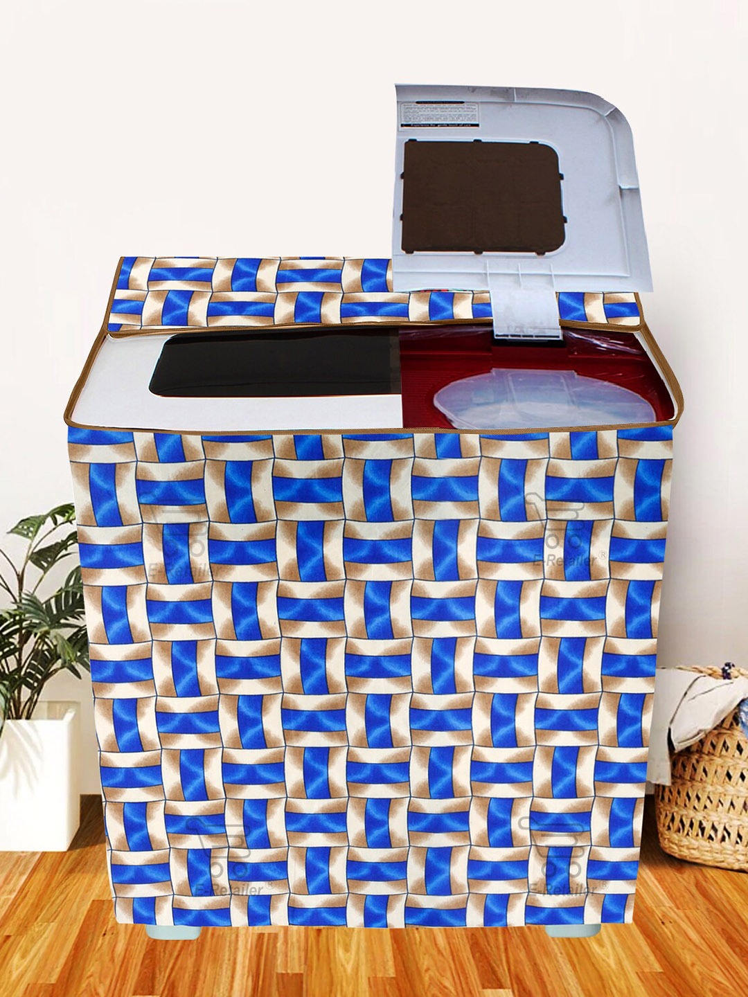 

E-Retailer Blue & Brown Printed Washing Machine Cover