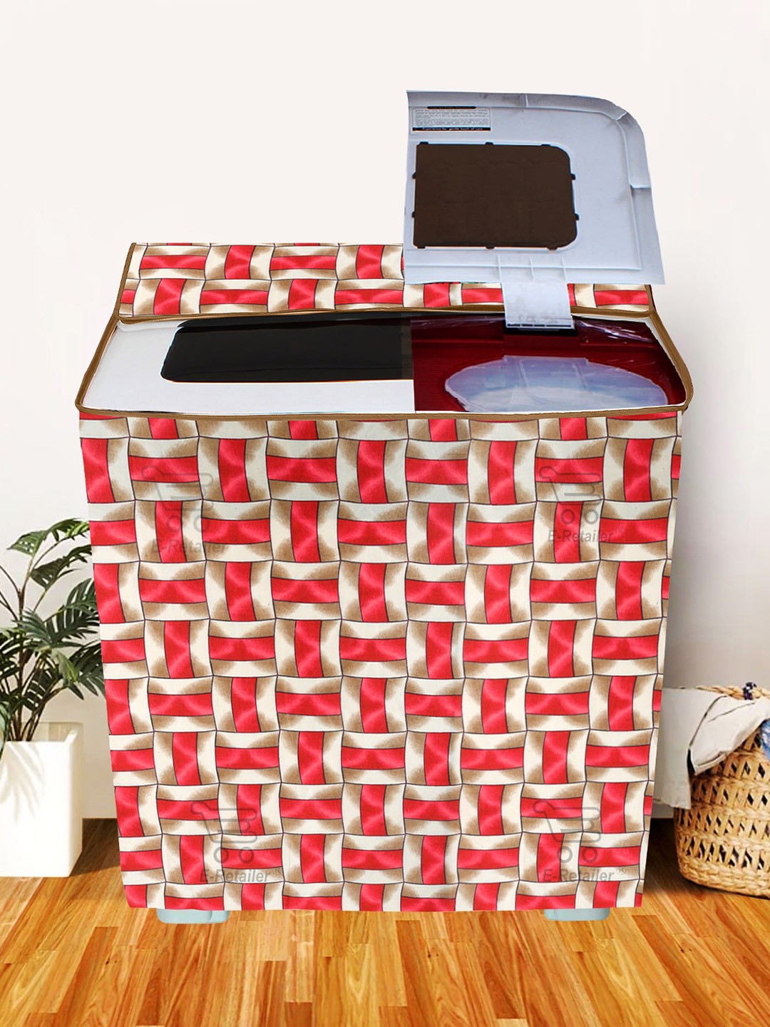 

E-Retailer Red & Grey Printed Washing Machine Cover