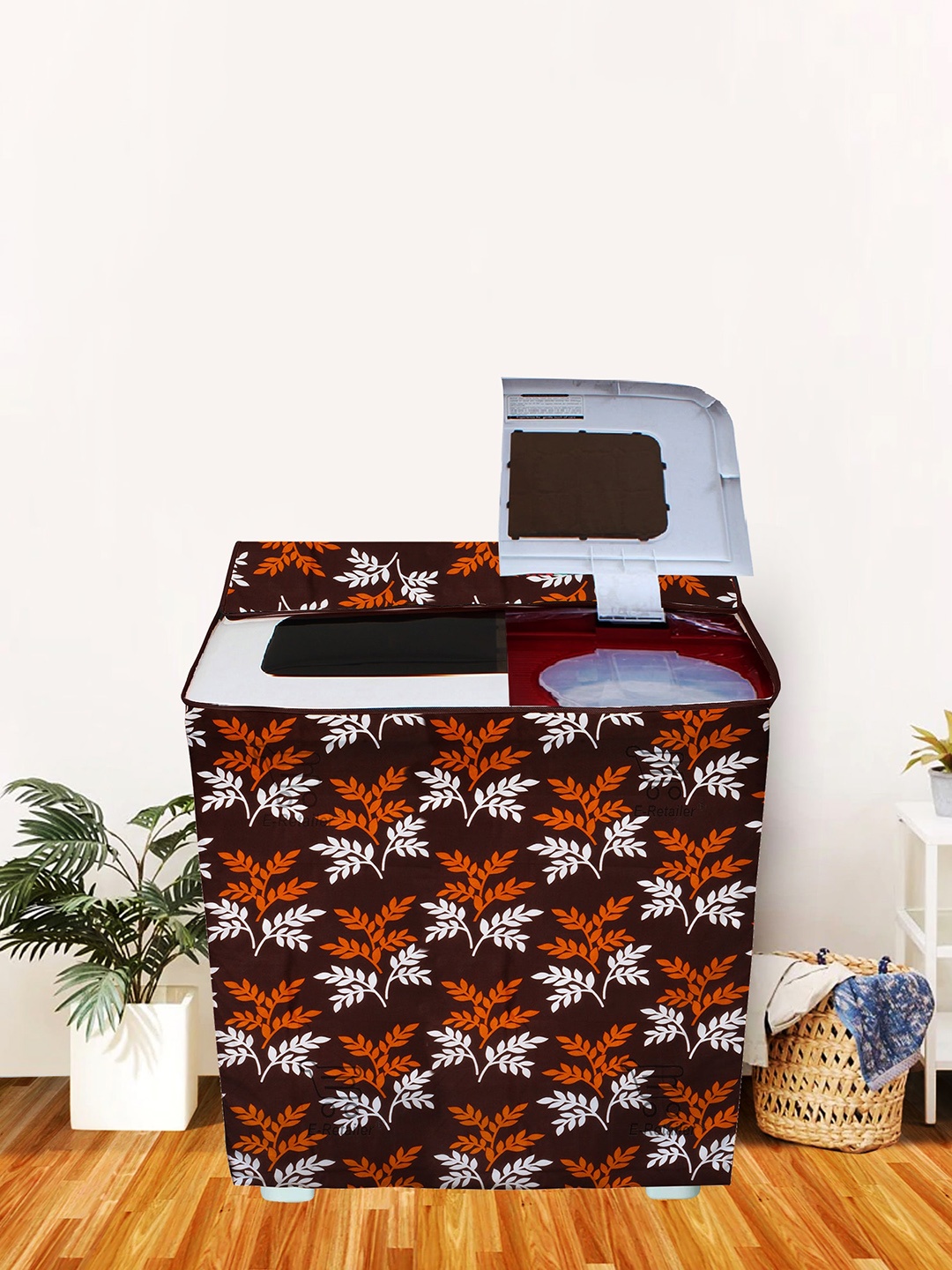 

E-Retailer Brown & Red Printed Washing Machine Cover