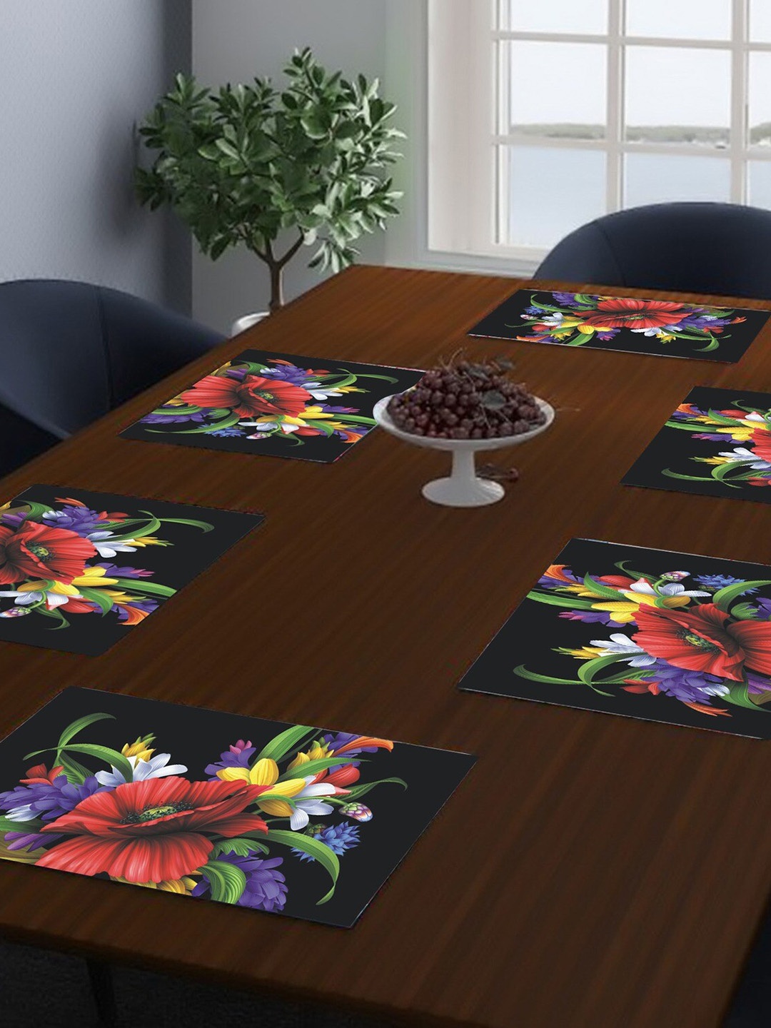 

Dakshya Industries Lavender & Red 6-Pieces Floral Printed Rectangular Table Placemats