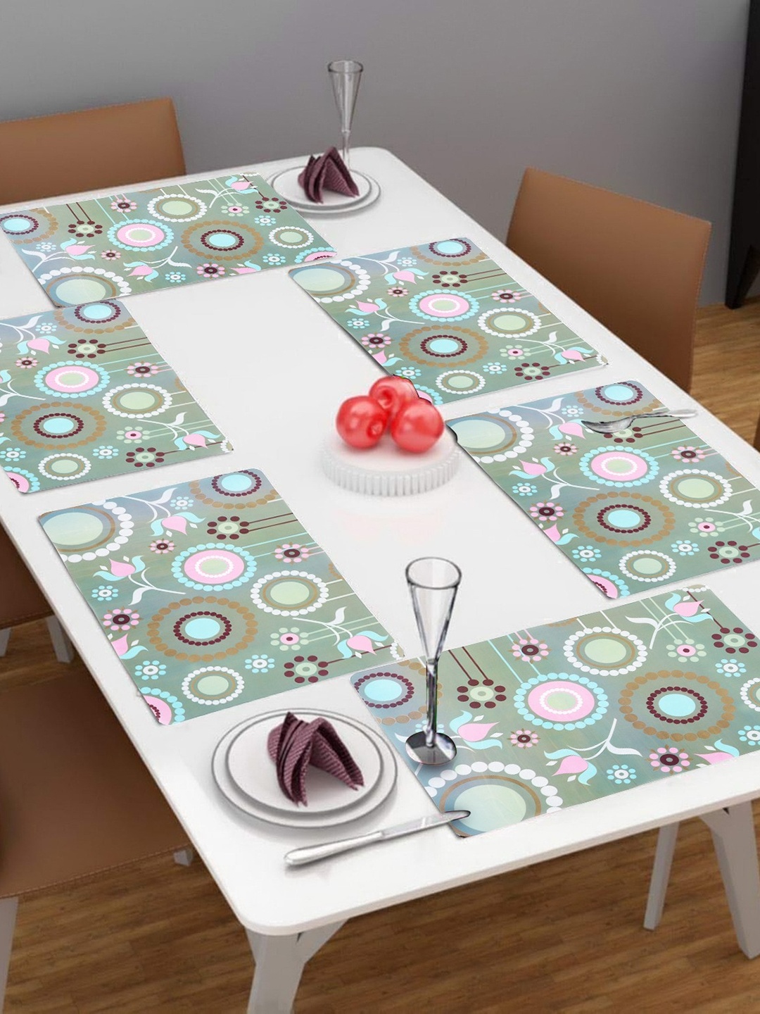 

Dakshya Industries Green & Pink 6 Pieces Printed Rectangle Table Placemats
