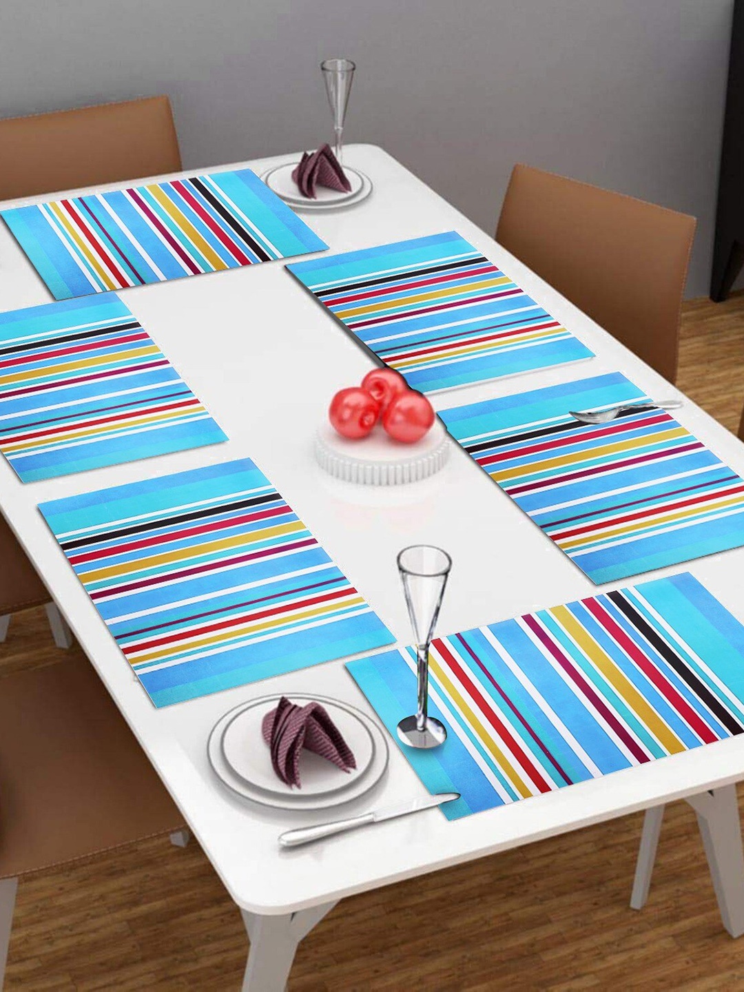 

Dakshya Industries Blue & Yellow 6 Pieces Striped Rectangular Table Placemats