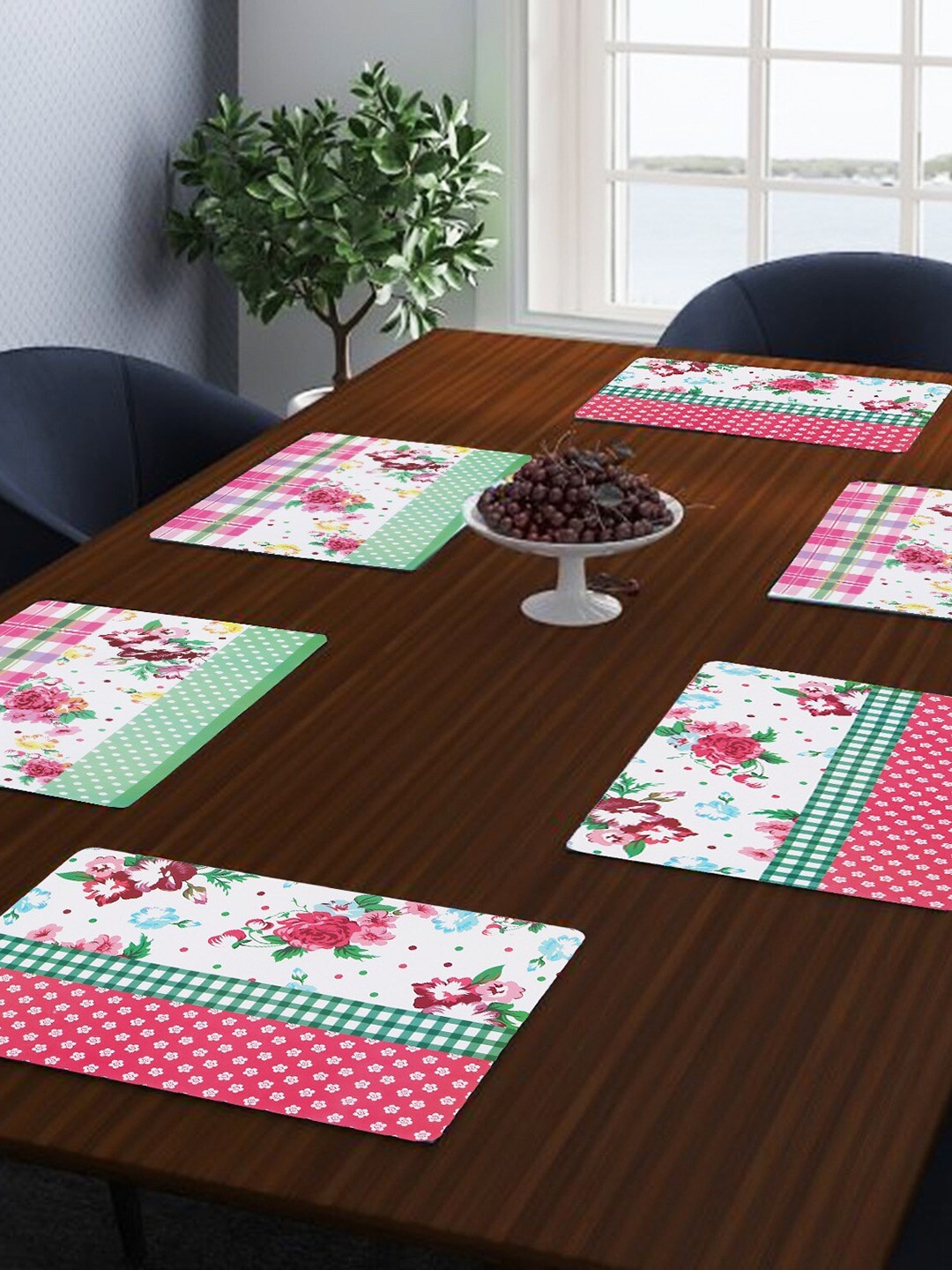 

Dakshya Industries Pink & White 6-Pieces Floral Printed Rectangular Table Placemats
