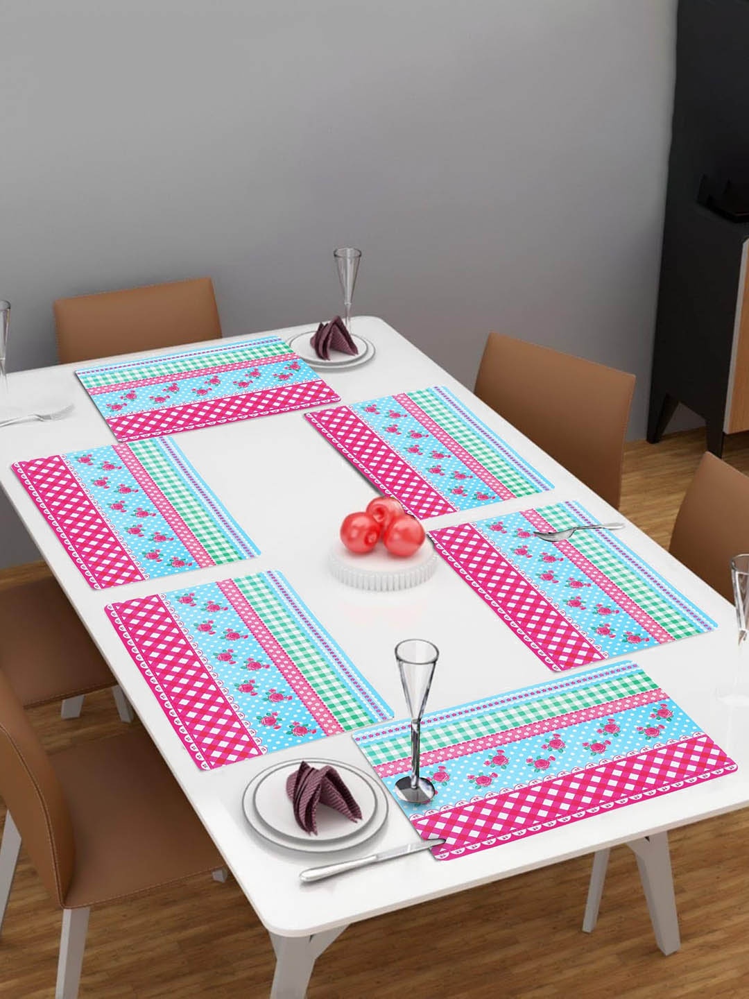 

Dakshya Industries Pink & Blue 6 Pieces Printed Rectangular Table Placemats