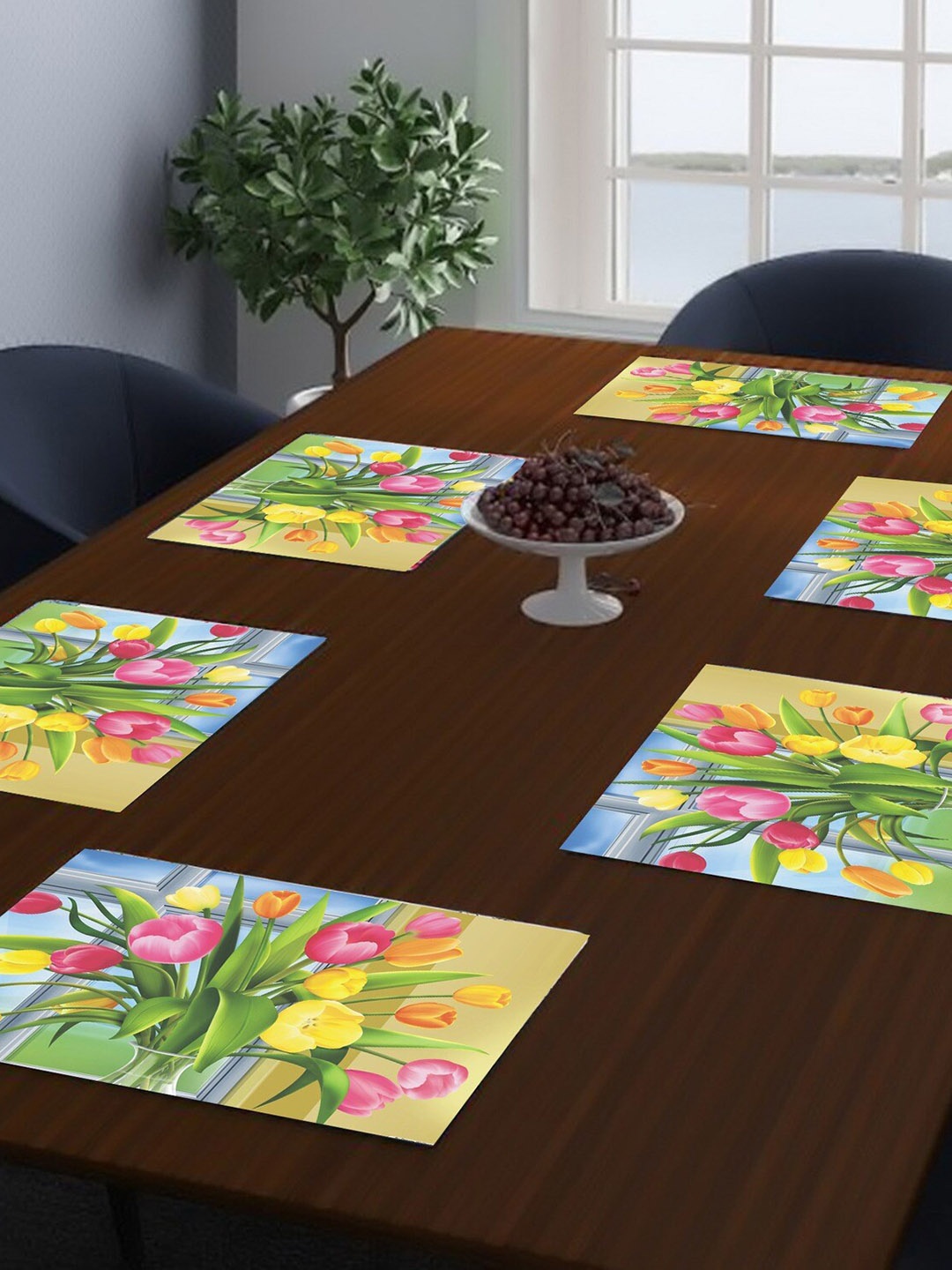 

Dakshya Industries Yellow & Pink 6 Pieces Floral Printed Rectangular Table Placemats