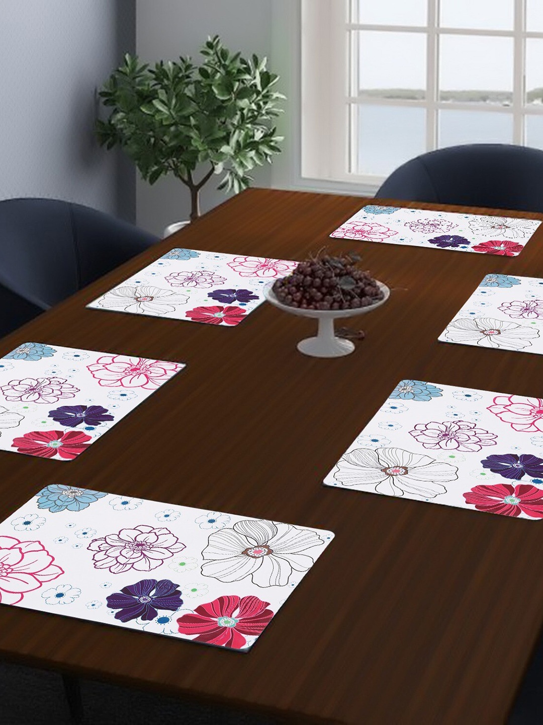 

Dakshya Industries White & Red 6 Pieces Floral Printed Rectangle Table Placemats