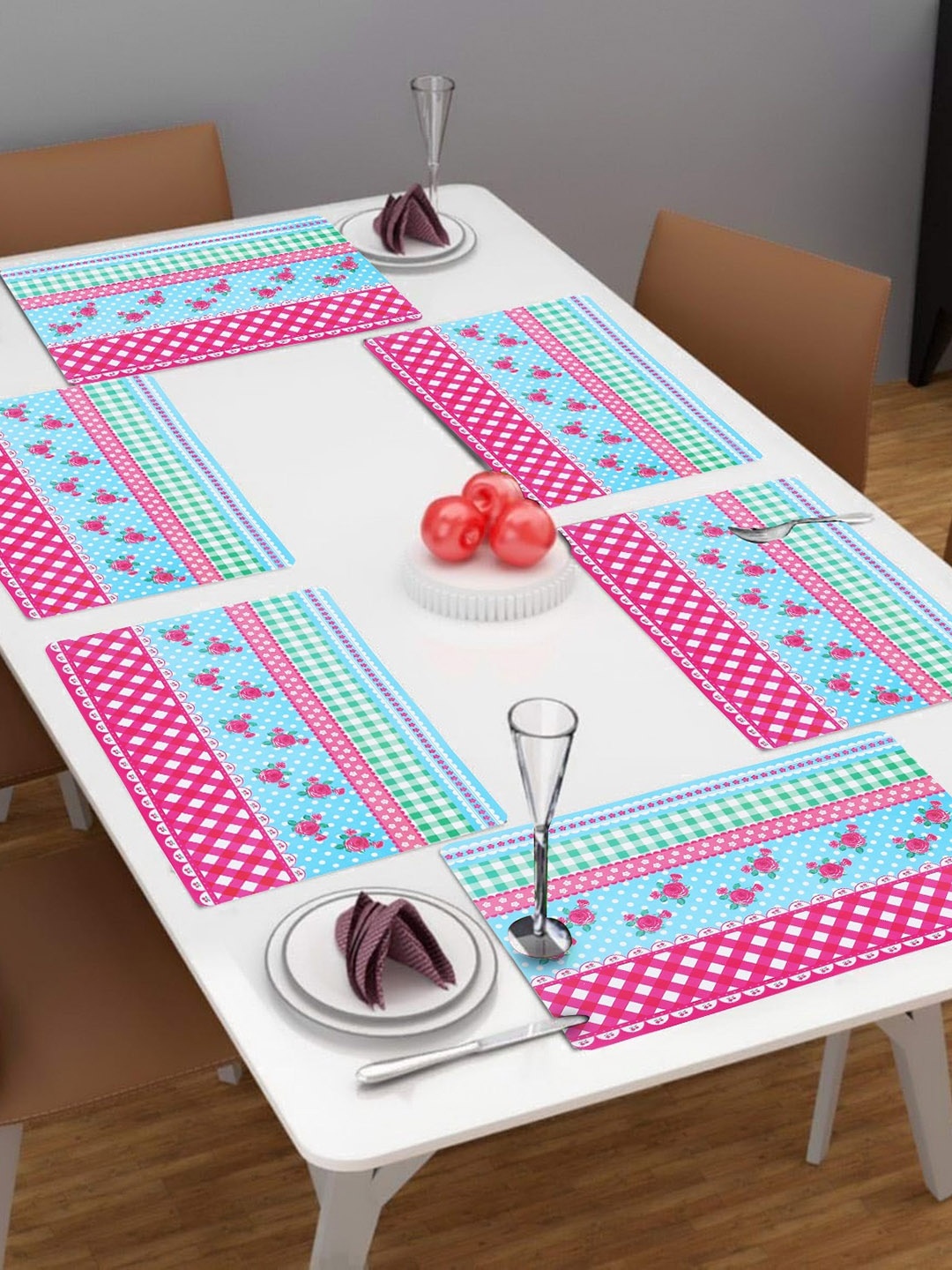 

Dakshya Industries 6-Pcs Pink & Blue Floral Rectangular Table Placemats