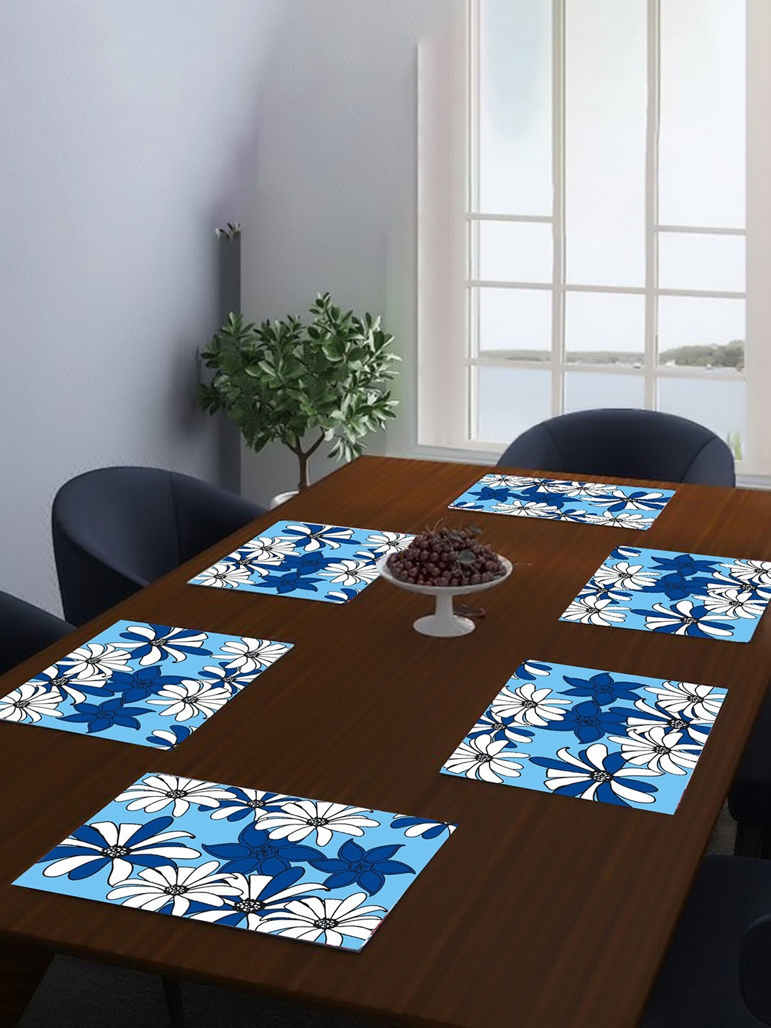 

Dakshya Industries 6-Pcs Blue & White Floral Rectangular Table Placemats