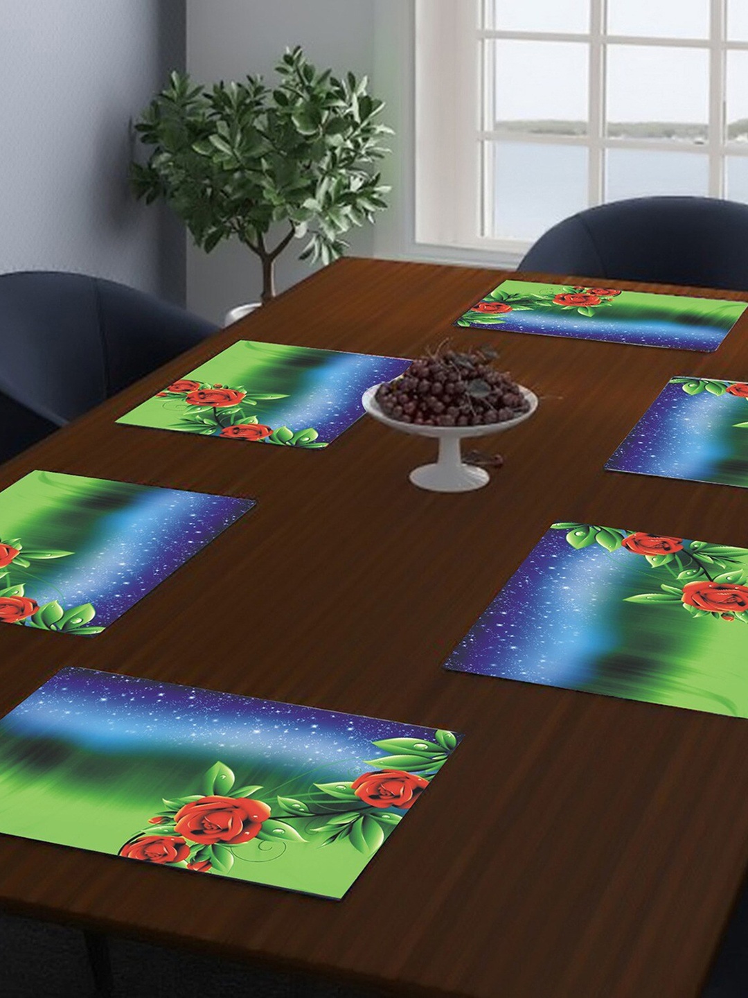

Dakshya Industries Green & Blue 6 Pieces Printed Rectangle Table Placemats