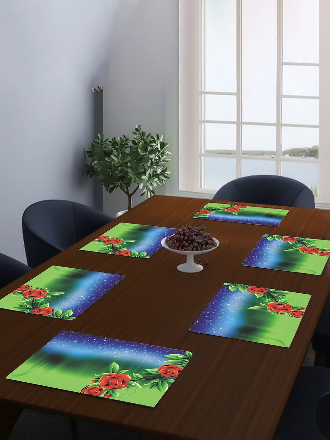 

Dakshya Industries Green & Blue 6 Pieces Floral Printed Rectangular Table Placemats