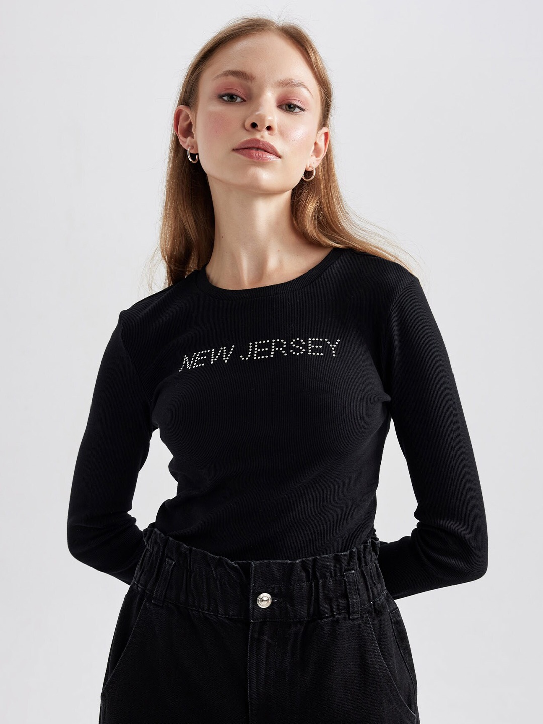 

DeFacto Typography Printed T-shirt, Black
