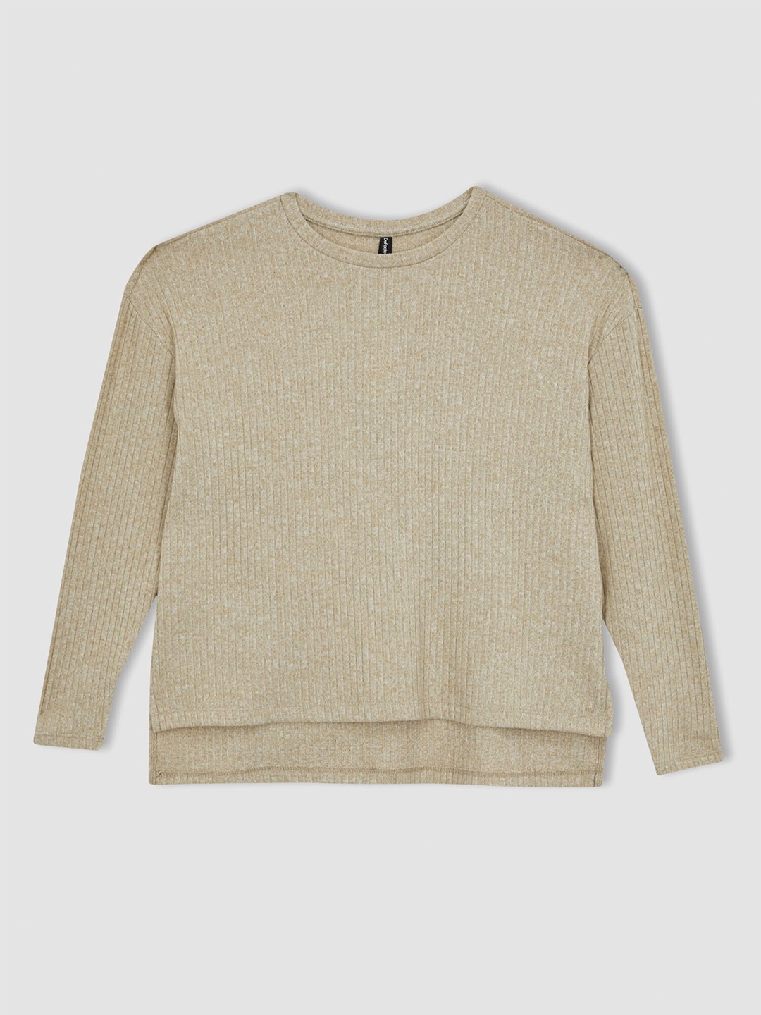 

DeFacto Ribbed Long Sleeve T-shirt, Beige