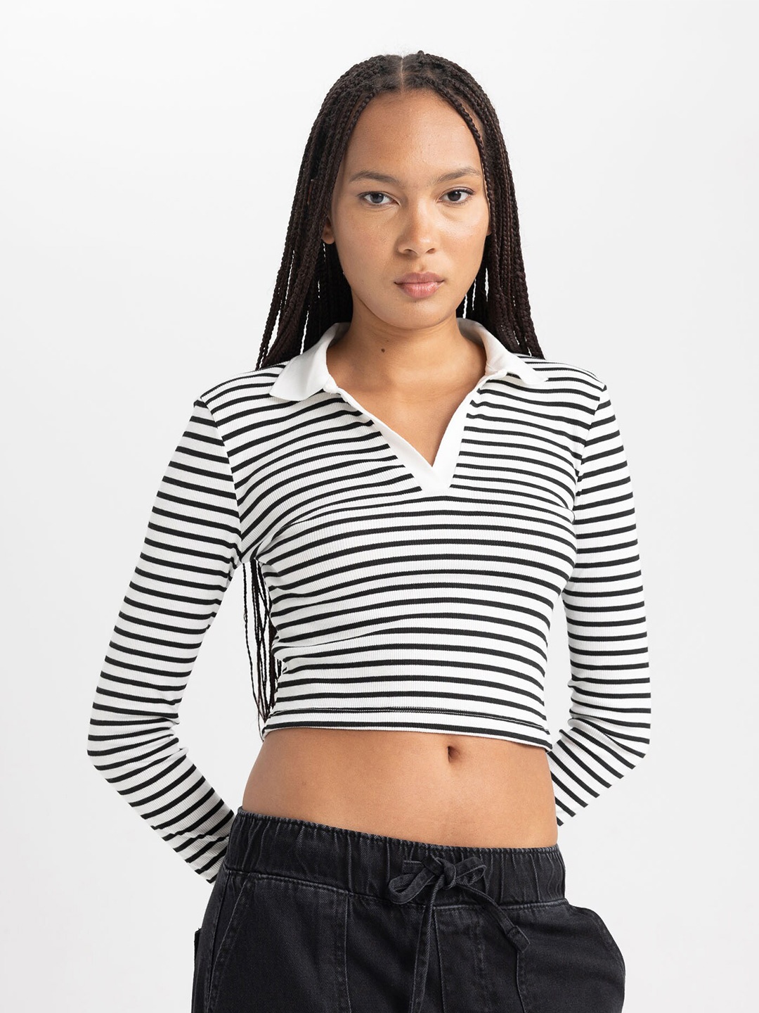 

DeFacto Striped Polo Collar T-shirt, White