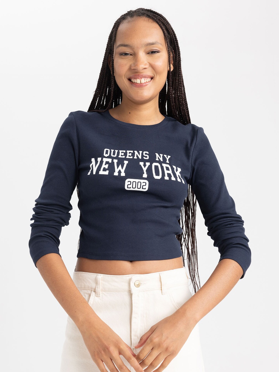 

DeFacto Typography Printed Long Sleeves T-shirt, Navy blue