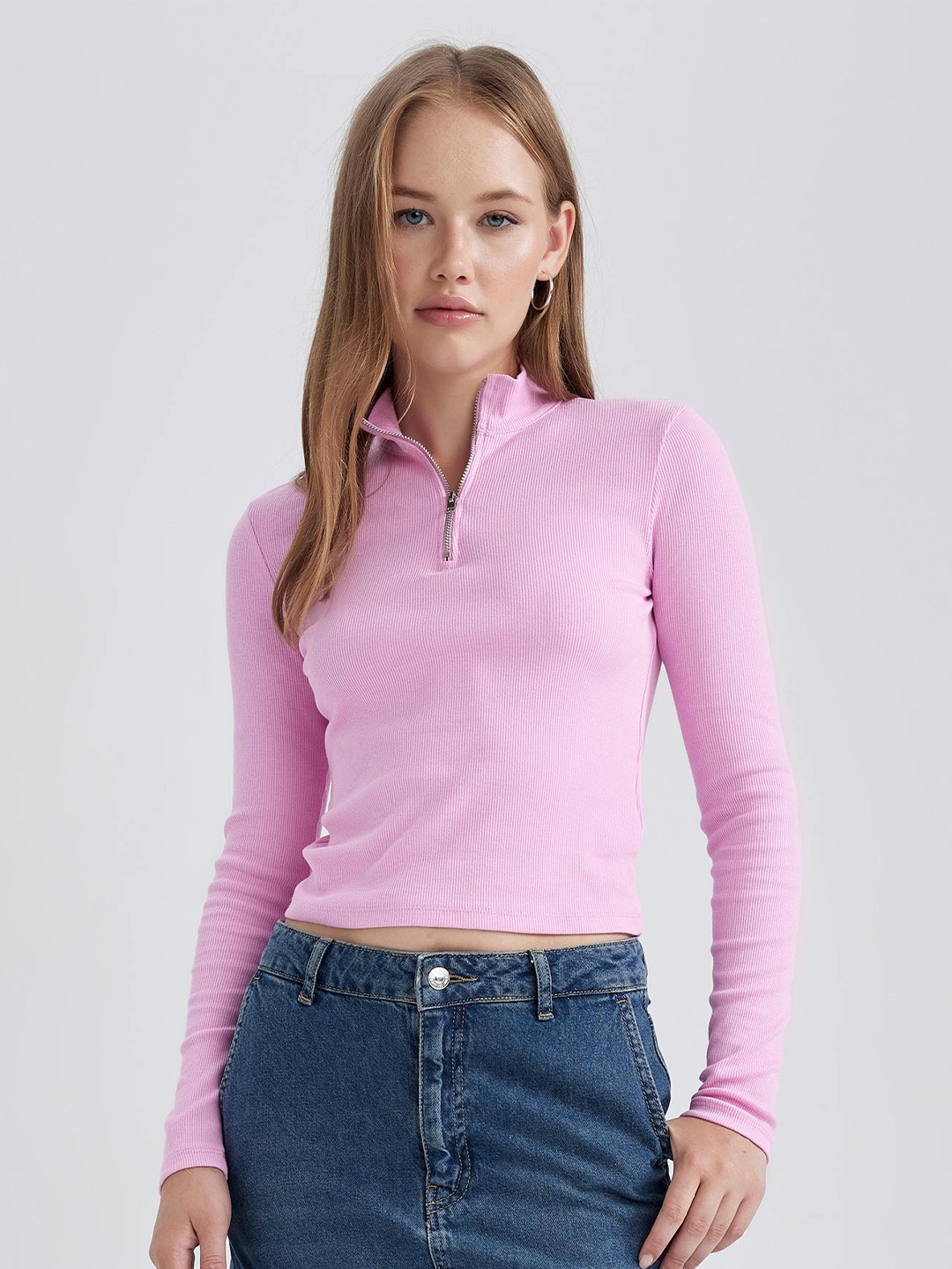 

DeFacto Striped High Neck T-shirt, Pink