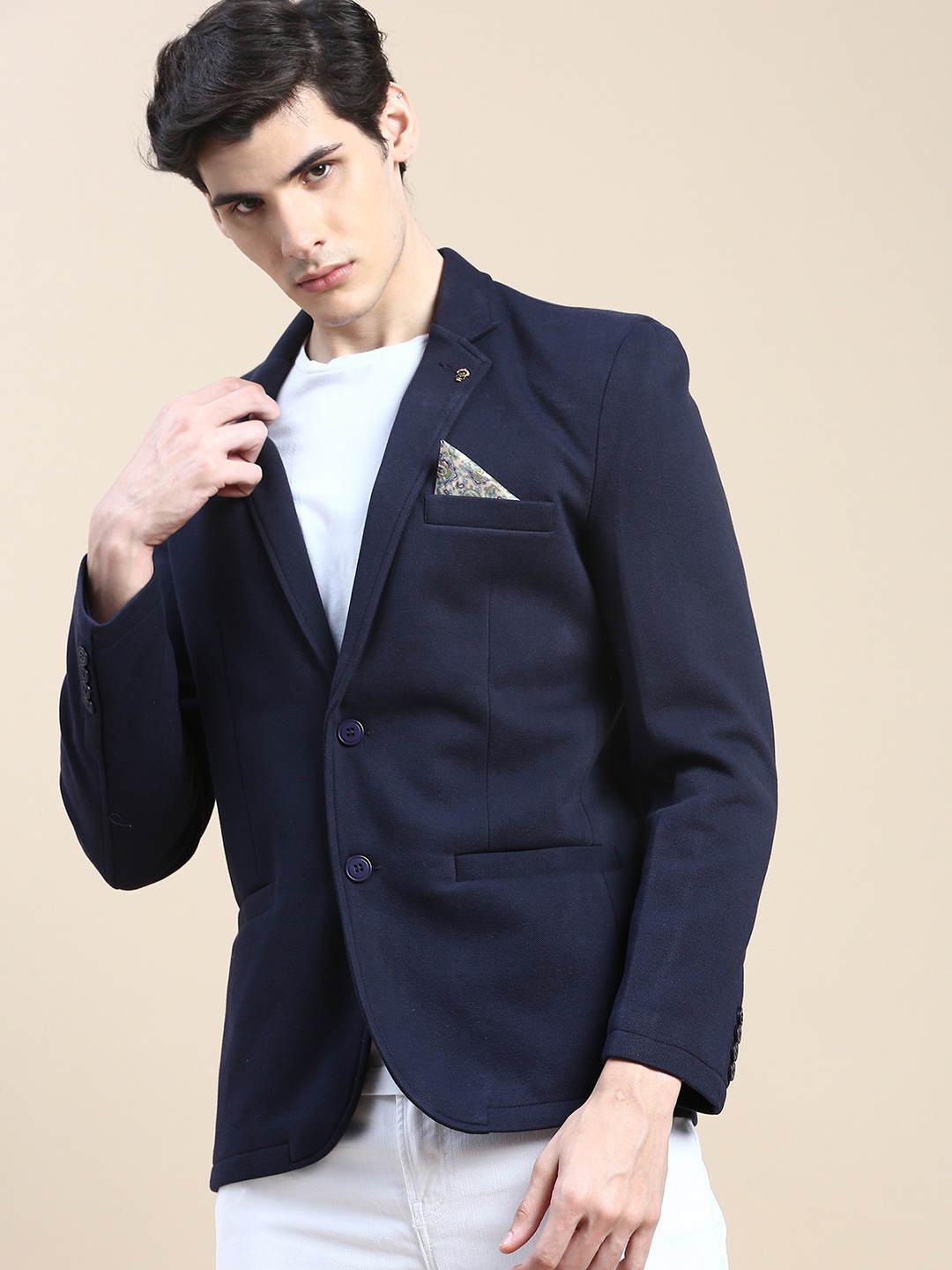 

SHOWOFF Slim-Fit Notched Lapel Collar Single Breasted Casual Blazer, Navy blue
