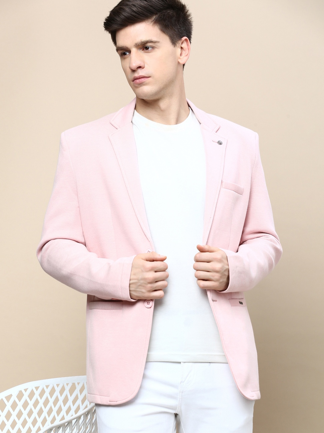 

SHOWOFF Notched Lapel Collar Single Breasted Slim-Fit Casual Blazer, Pink