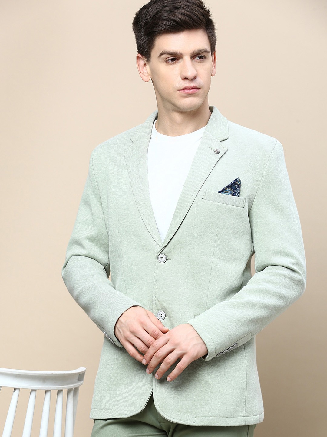 

SHOWOFF Notched Lapel Single Breasted Blazer, Green