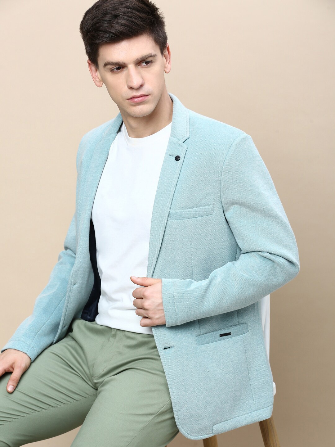 

SHOWOFF Slim-Fit Notched Lapel Collar Single-Breasted Casual Blazer, Sea green
