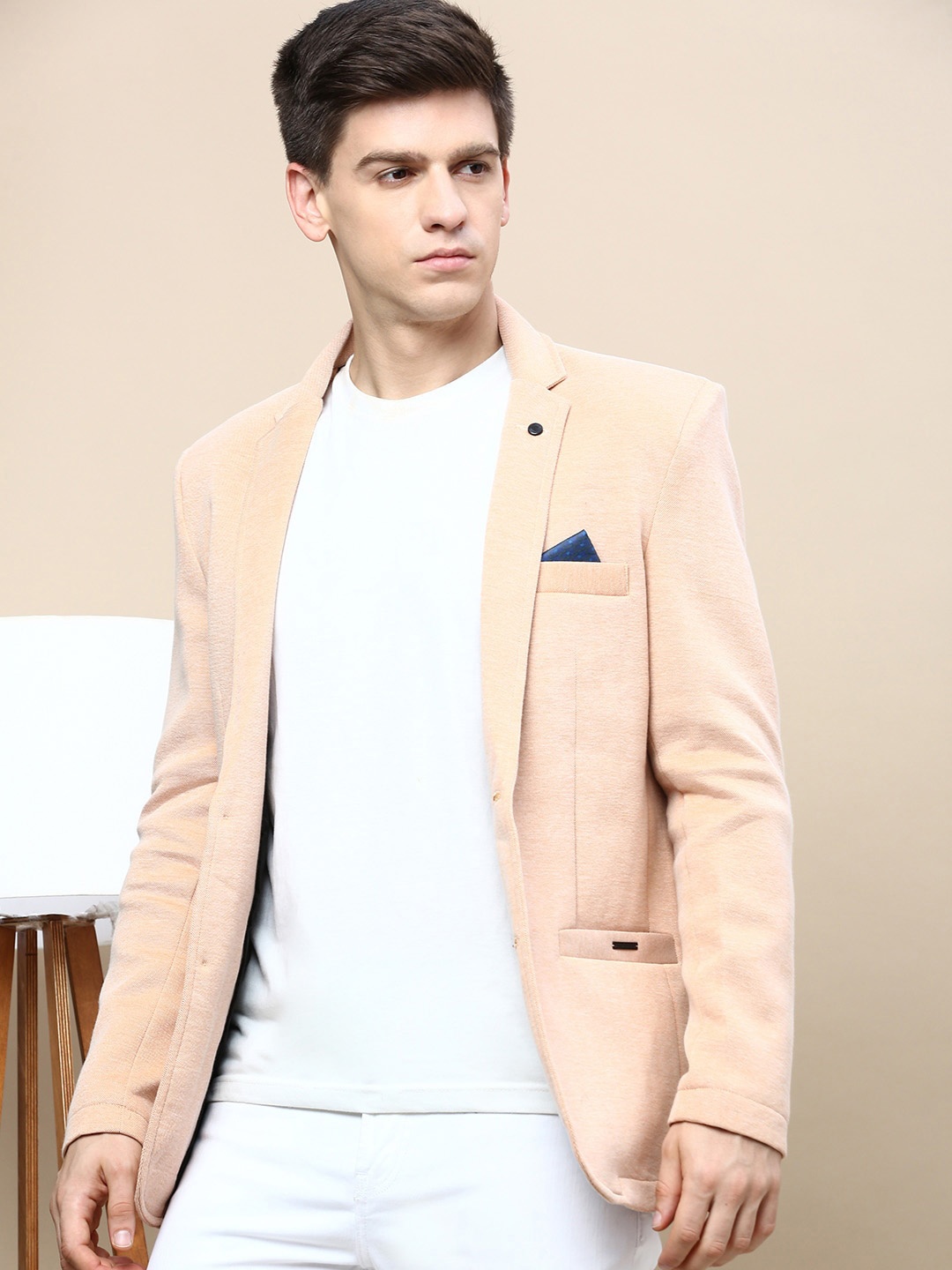 

SHOWOFF Notched Lapel Slim-Fit Single Breasted Blazer, Peach