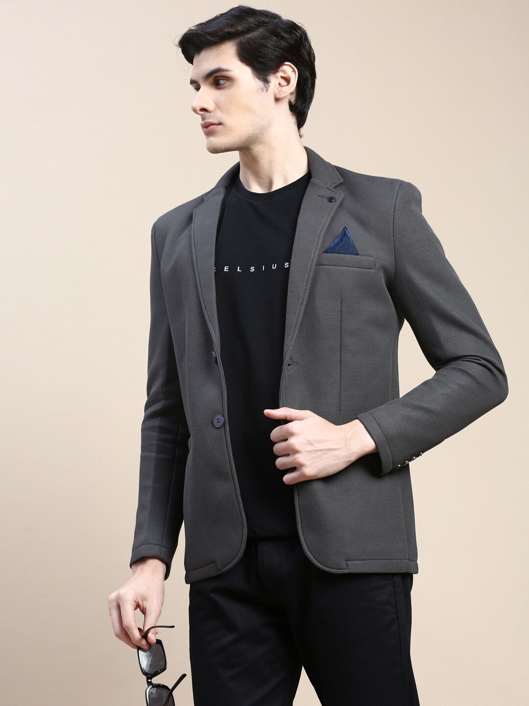 

SHOWOFF Notched Lapel Slim-Fit Single-Breasted Blazer, Charcoal