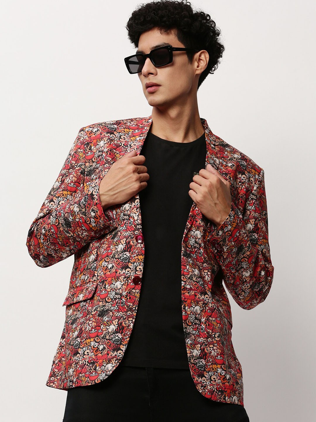 

SHOWOFF Abstract Printed Slim-Fit Single Breasted Cotton Blazer, Rust